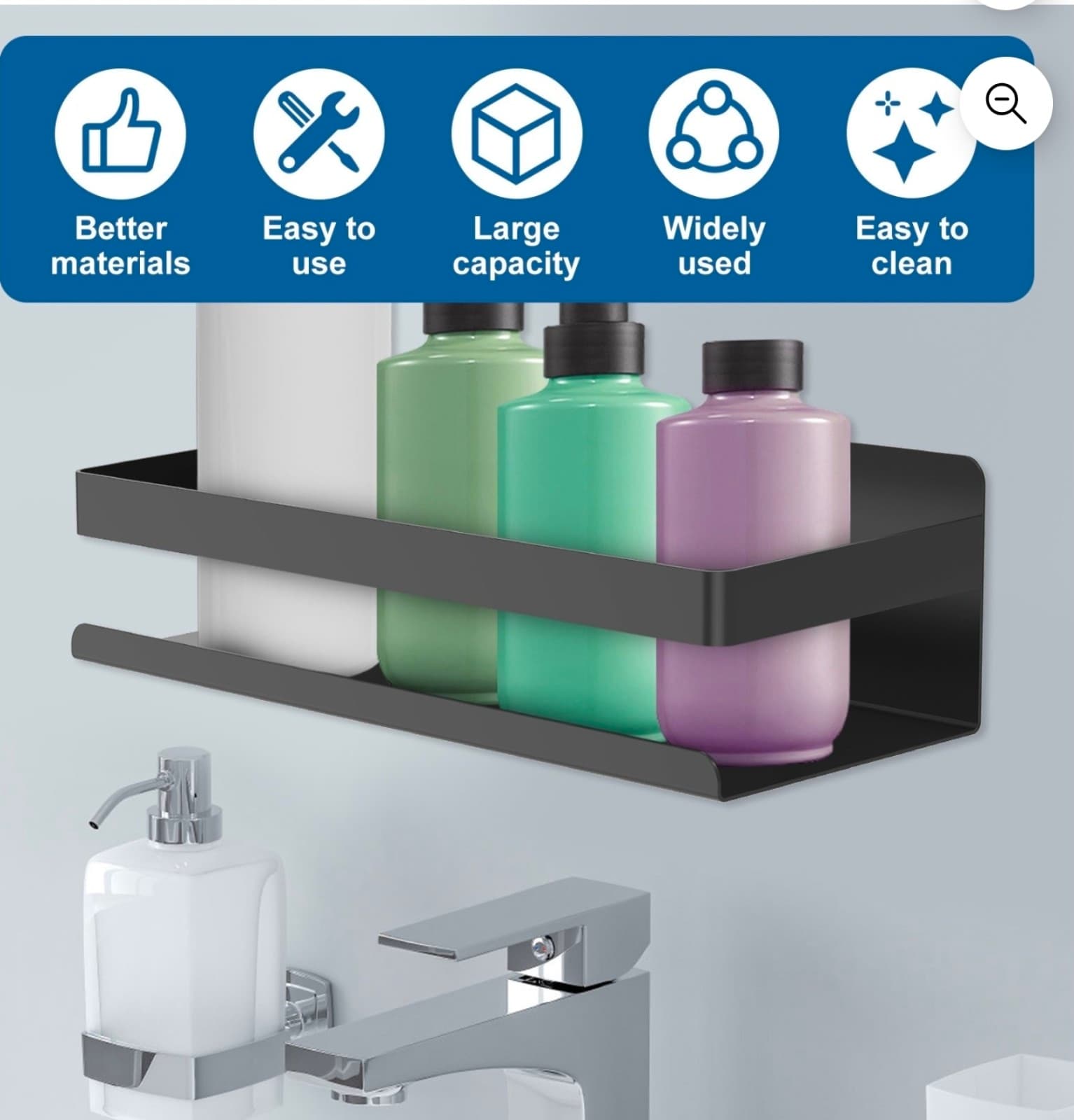 Wall Mounted Spice Shelf Carbon Steel Bathroom Storage Shelf Seasoning Organizer - Thumbnail 3