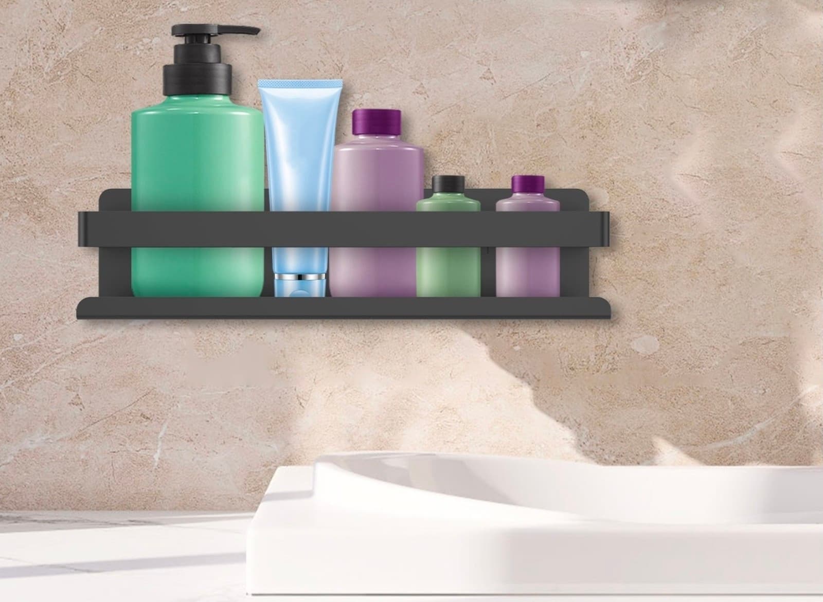 Wall Mounted Spice Shelf Carbon Steel Bathroom Storage Shelf Seasoning Organizer - Thumbnail 8