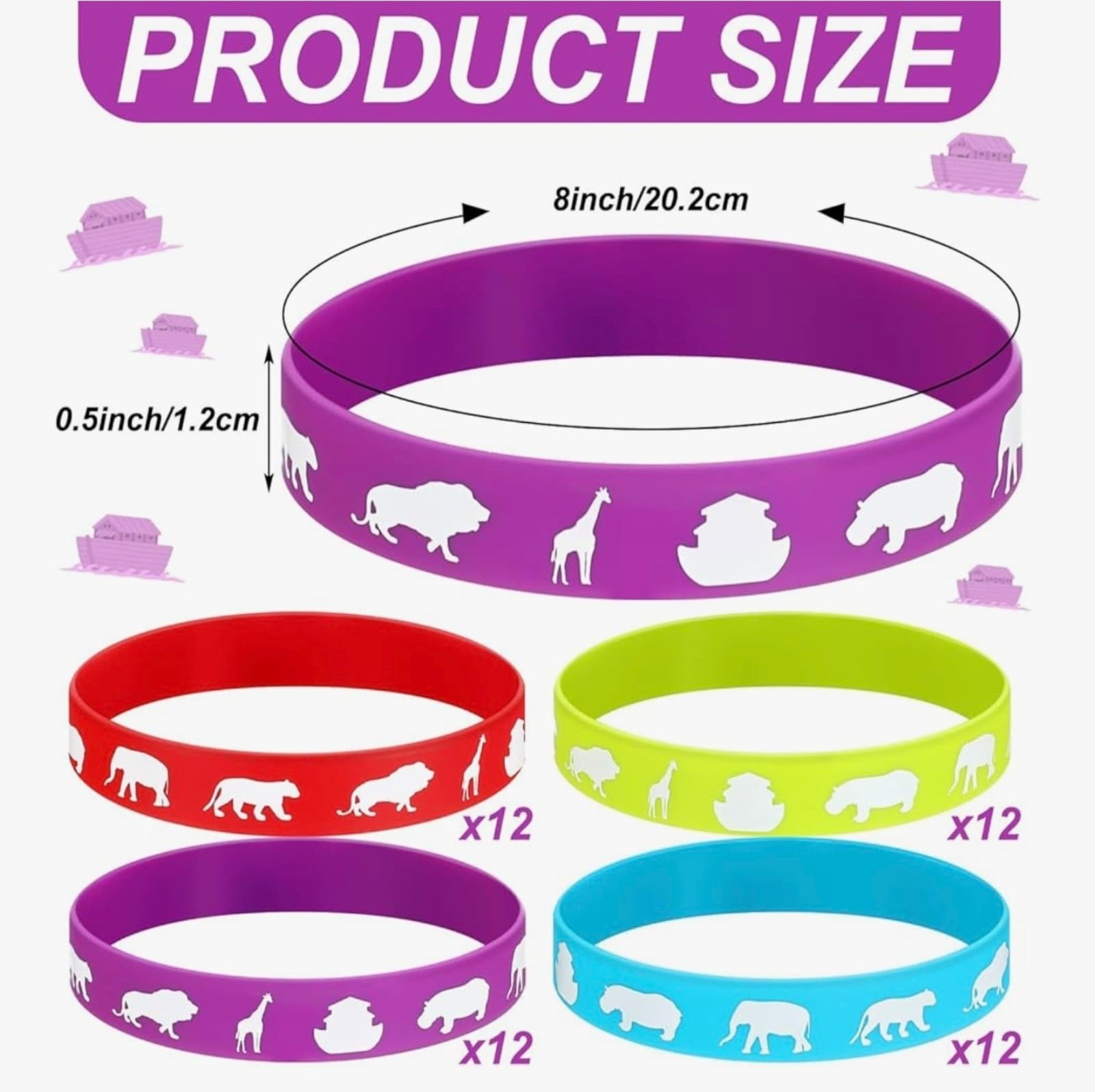 Noah's Ark Rubber Bracelets Bulk Christian Rubber Wristbands Cute Noahs Ark - Thumbnail 4