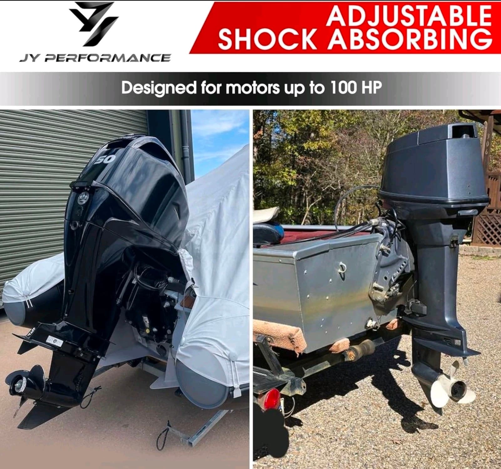 JY PERFORMANCE Adjustable Boat Transom Saver for Outboard Motor, Black+Silver - Thumbnail 2