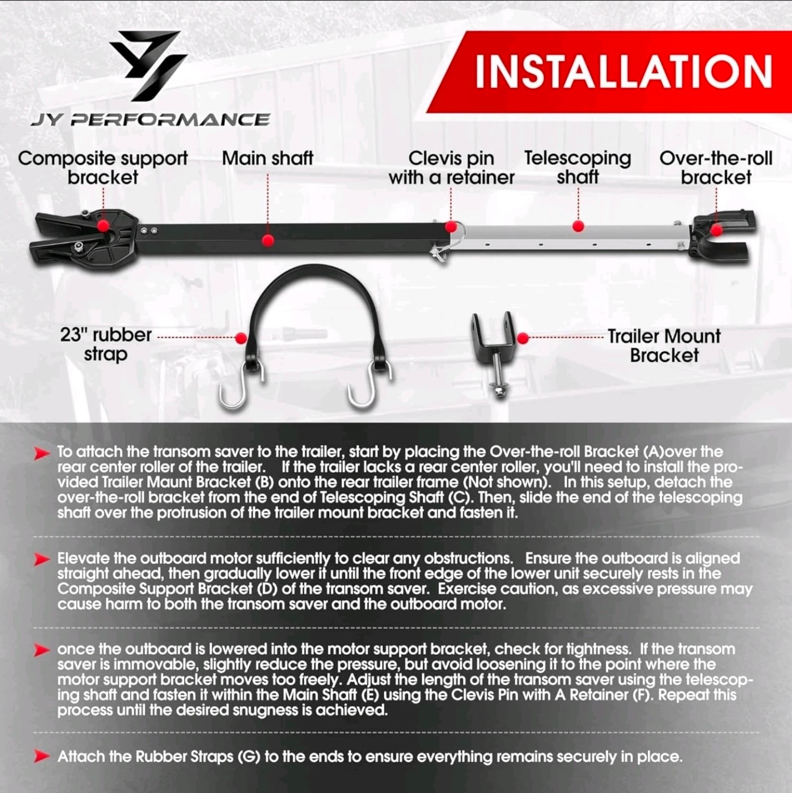 JY PERFORMANCE Adjustable Boat Transom Saver for Outboard Motor, Black+Silver - Thumbnail 6