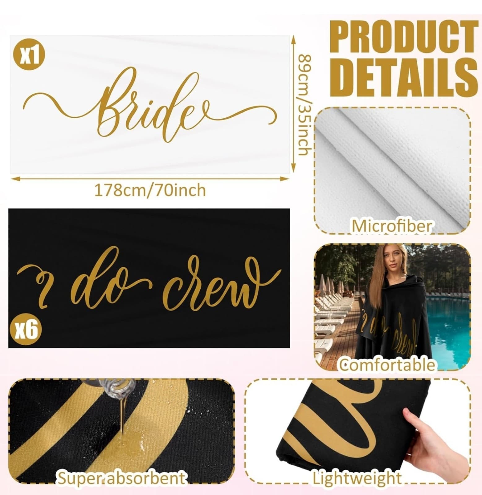 Bride Beach Towel Bridesmaid Beach Towels 7ct - Thumbnail 3