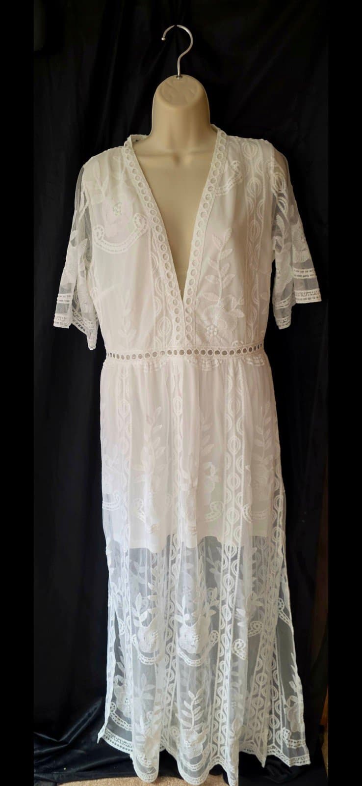 Women's Bohemian V-neck lace Dress sz L - Thumbnail 2