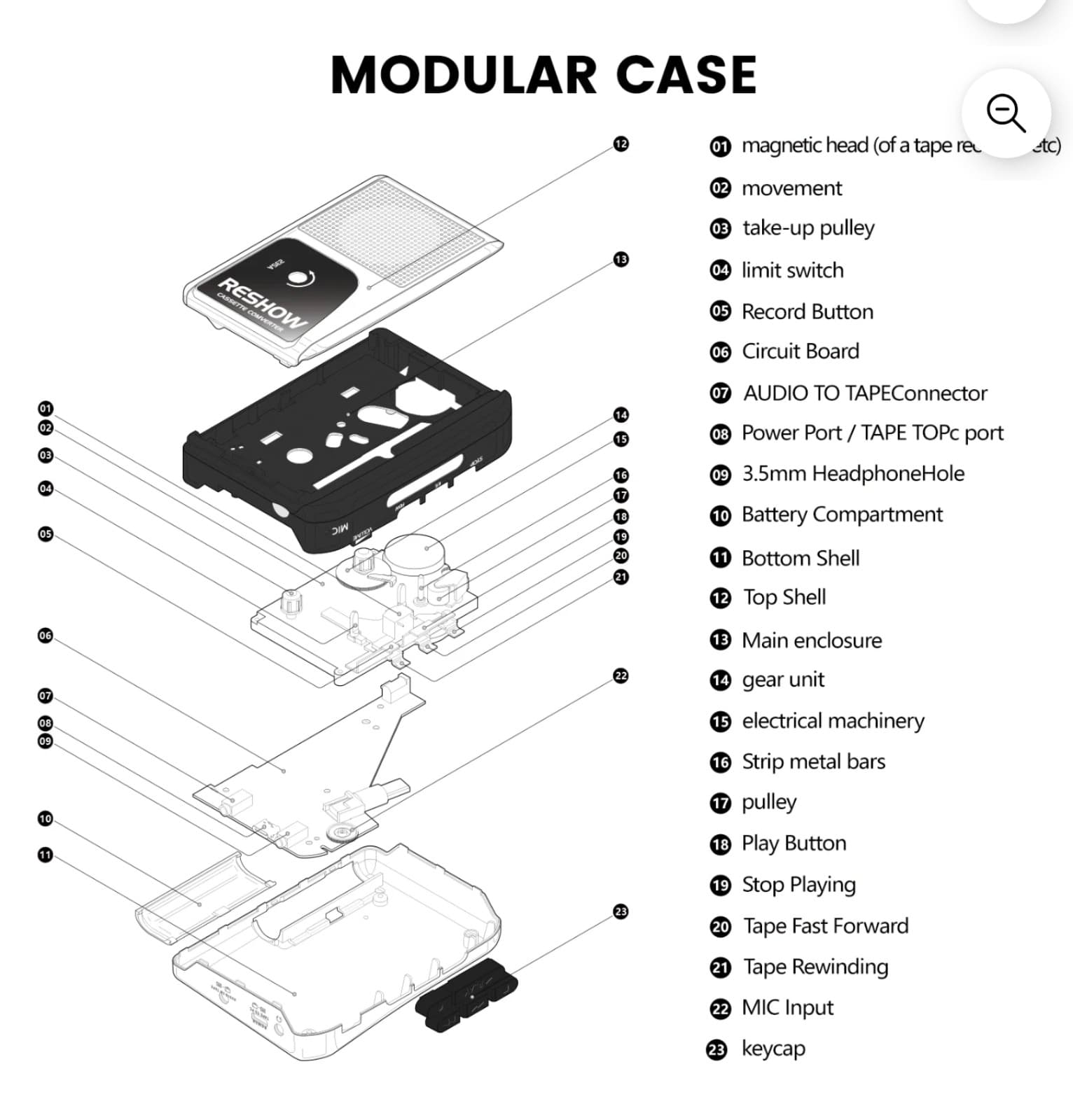 Cassette Tape Recorder Portable with Built-in Speaker USB C Converter White - Thumbnail 7