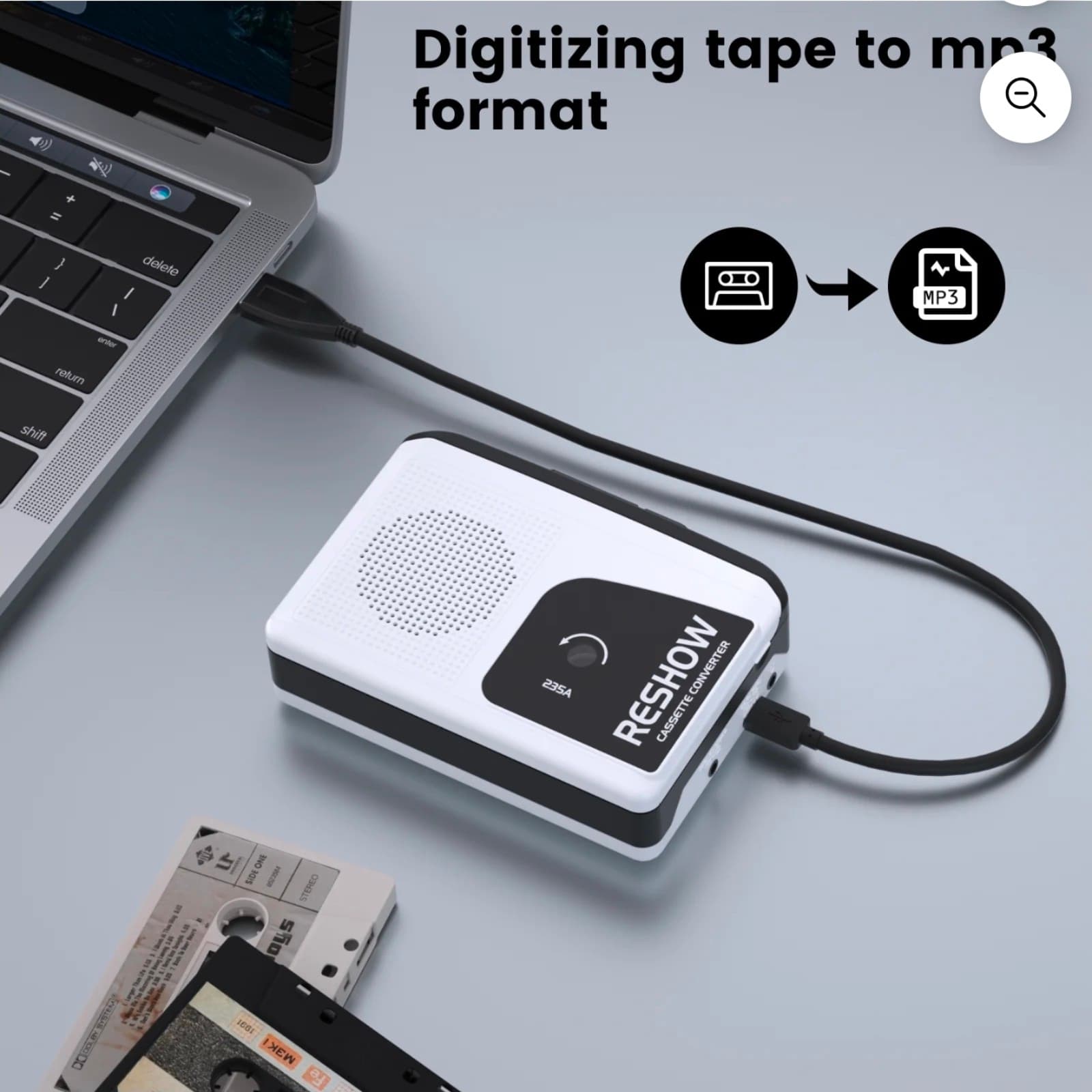 Cassette Tape Recorder Portable with Built-in Speaker USB C Converter White - Thumbnail 4