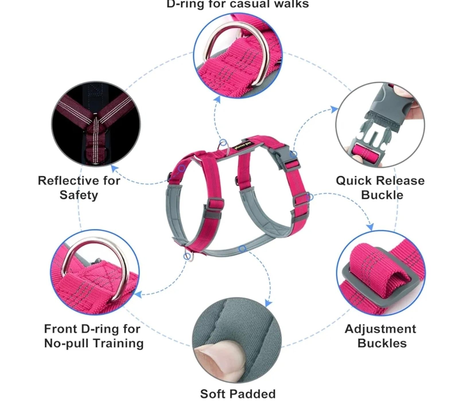 Dog Harness, Adjustable Nylon Harness with Soft Padding, Reflective sz S - Thumbnail 2