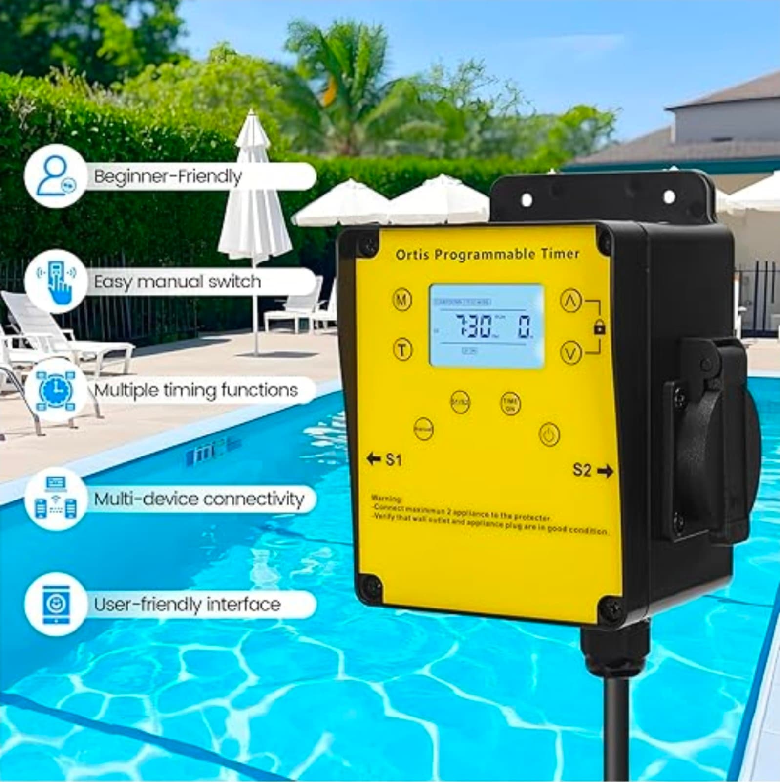 Ortis Above Ground Smart Pool Timer with Countdown Mode & 24H Auto Cycle Mode, L - Thumbnail 2