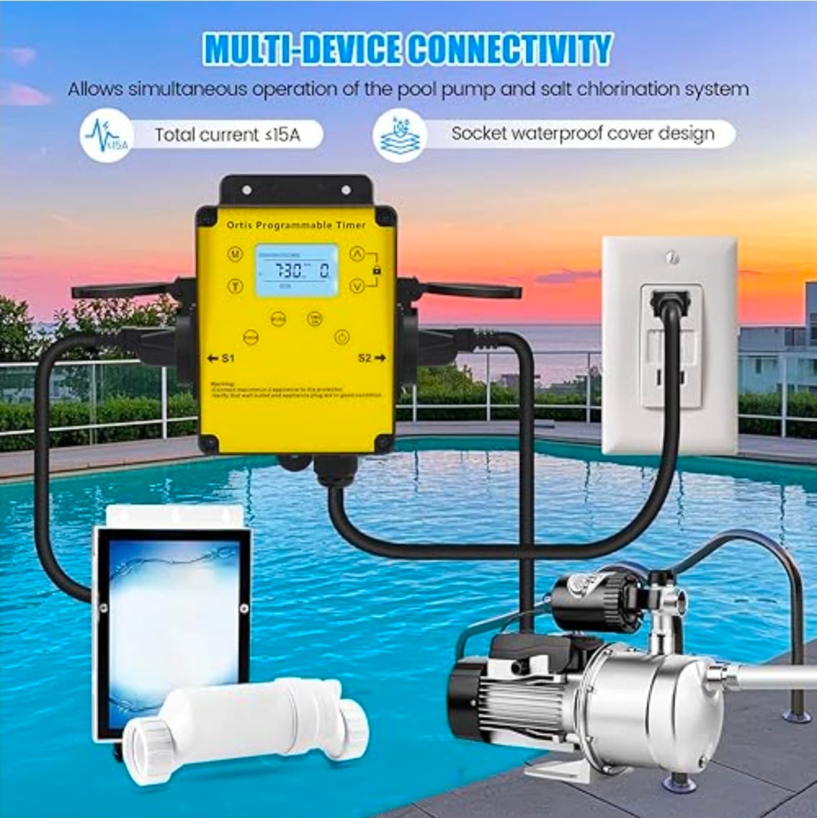 Ortis Above Ground Smart Pool Timer with Countdown Mode & 24H Auto Cycle Mode, L - Thumbnail 4