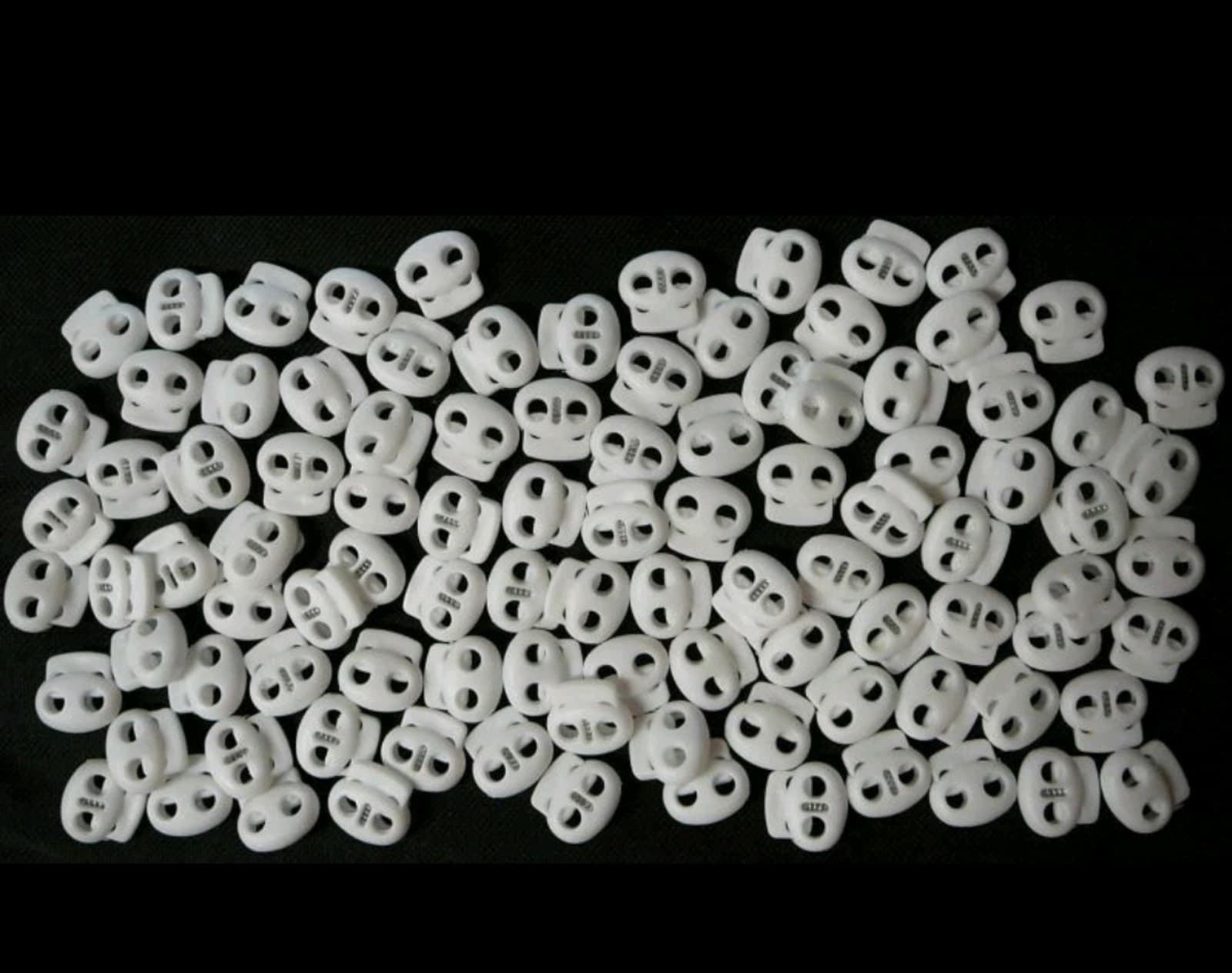 100 White 1/8" Hole Dual Hole Spring Cord lock Barrel String Toggle Slider - Image 1