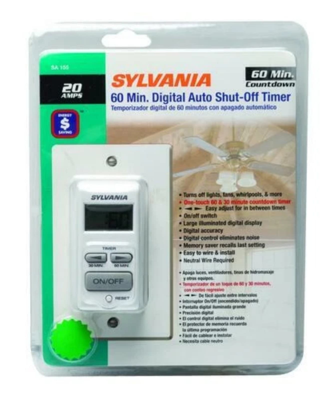 Sylvania Auto Timer SA155 20 Amps 60-Minute Digital Auto Shut Off Timer NEW - Image 1