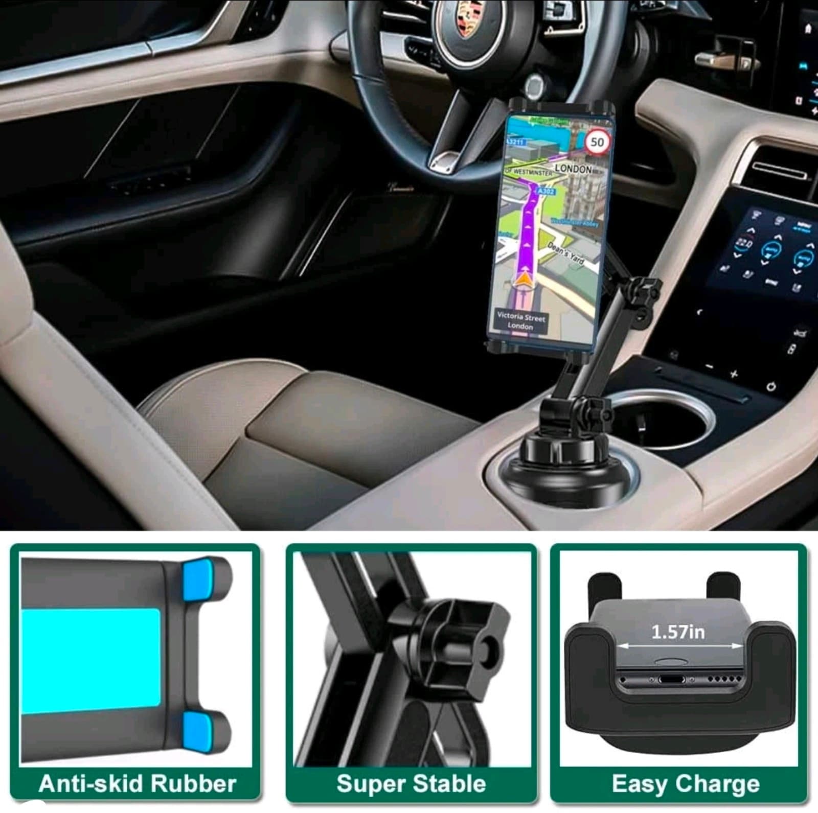 Car Cup Holder Tablet Mount for 4-13" iPad, Phone, Samsung Galaxy, Kindle - Thumbnail 6