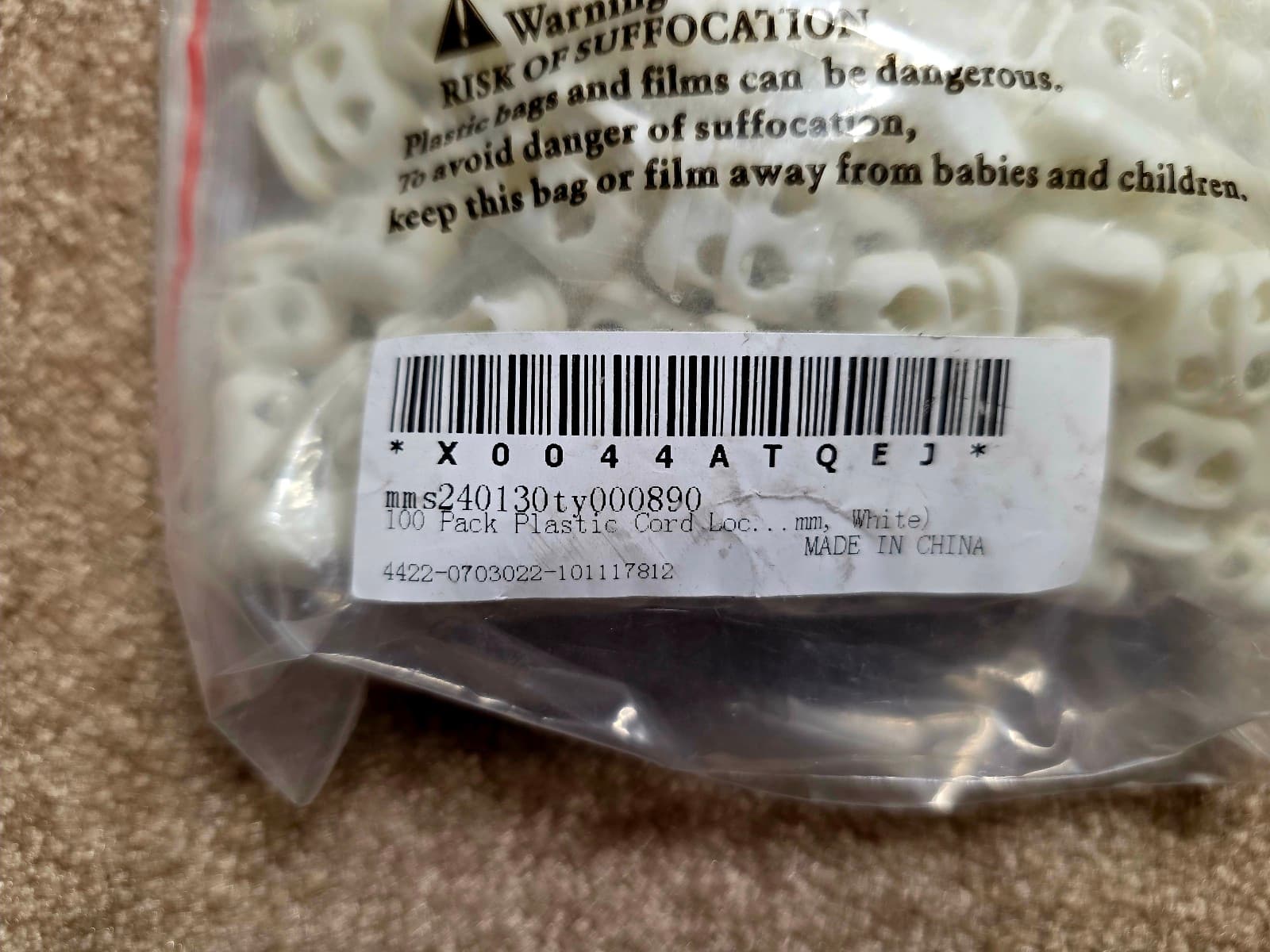 100 White 1/8" Hole Dual Hole Spring Cord lock Barrel String Toggle Slider - Thumbnail 4