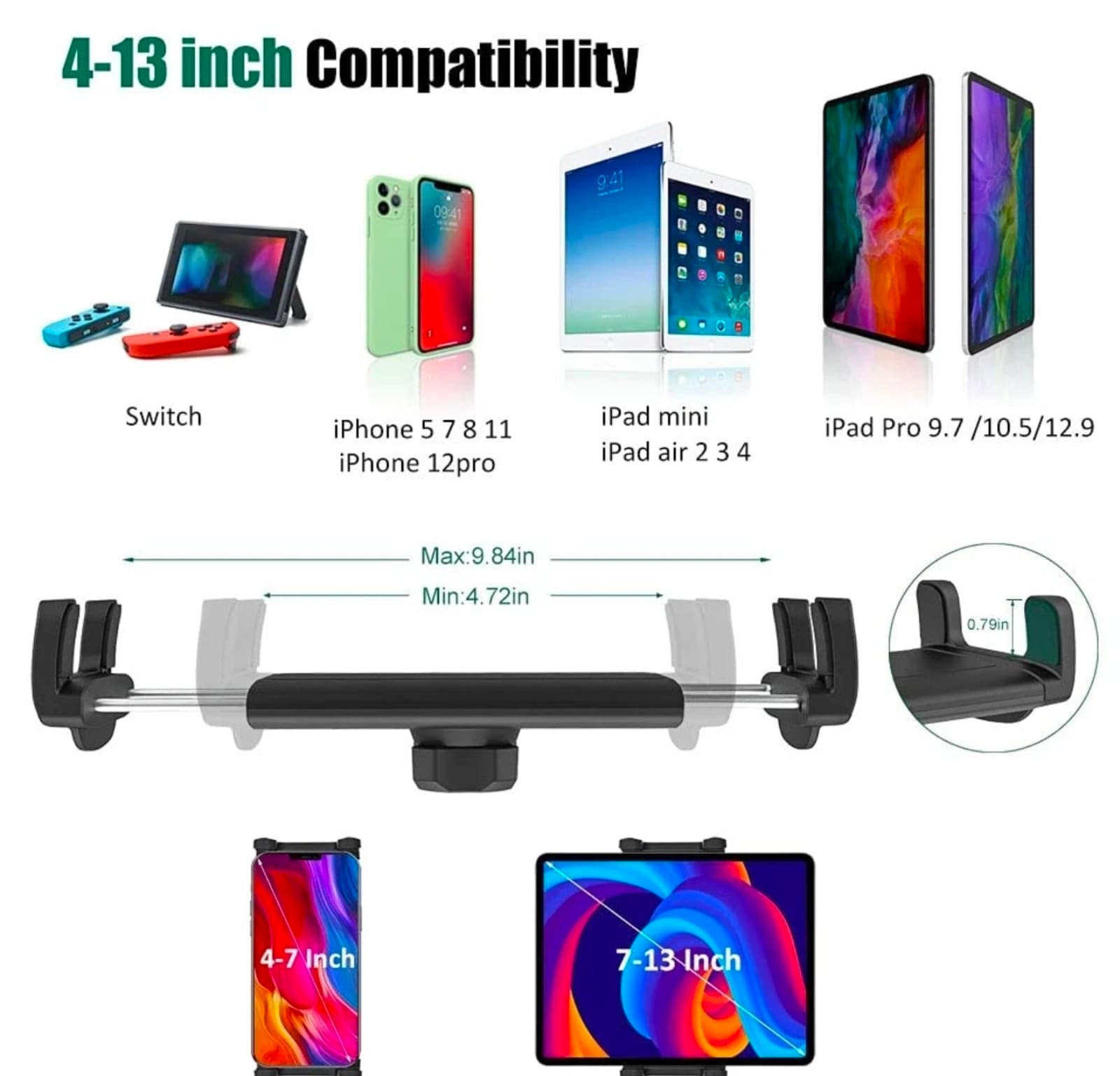 Car Cup Holder Tablet Mount for 4-13" iPad, Phone, Samsung Galaxy, Kindle - Thumbnail 2