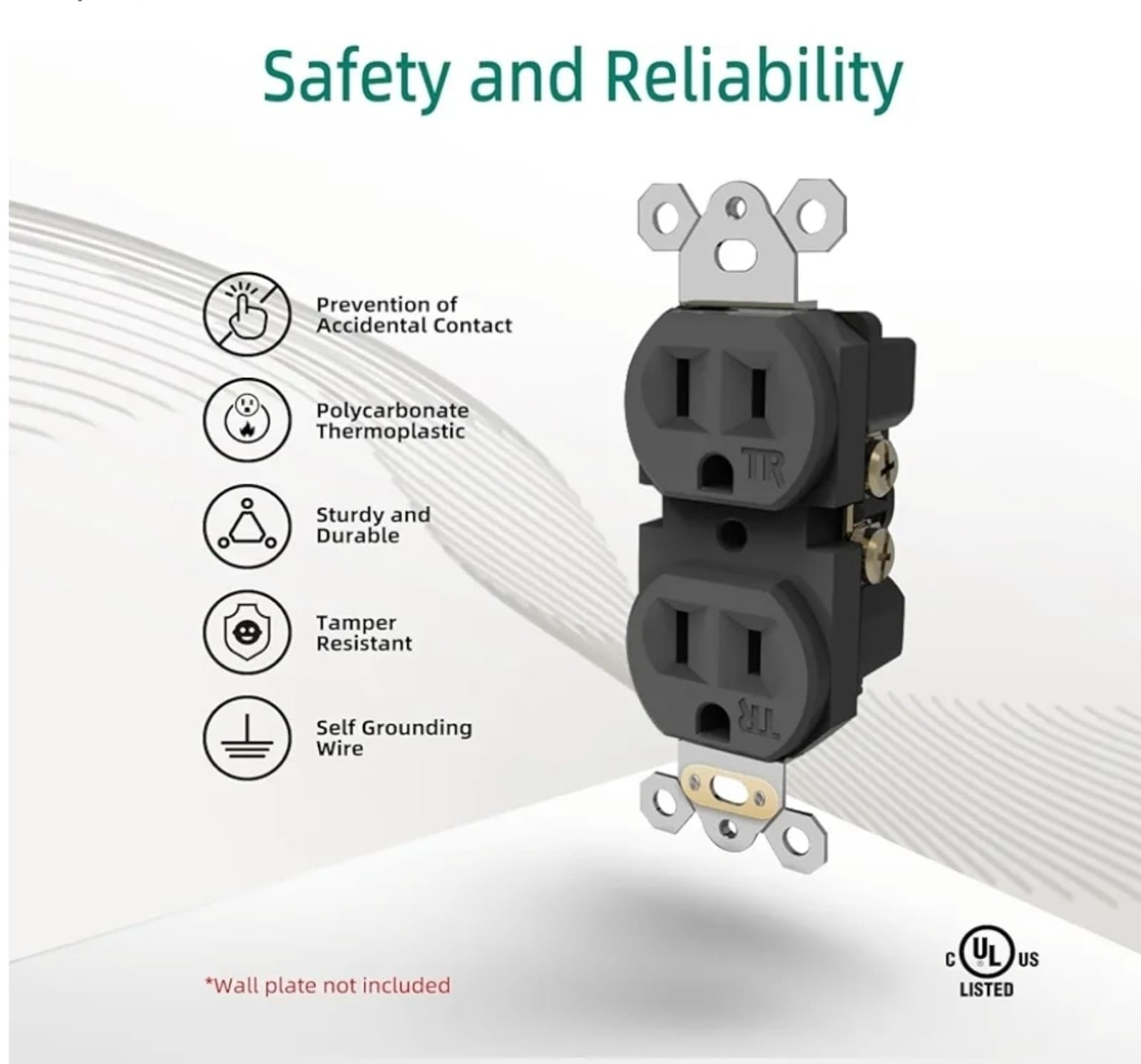Electrical Outlet, Tamper-Resistant Duplex Receptacle, Standard Duplex Plug-in - Thumbnail 2