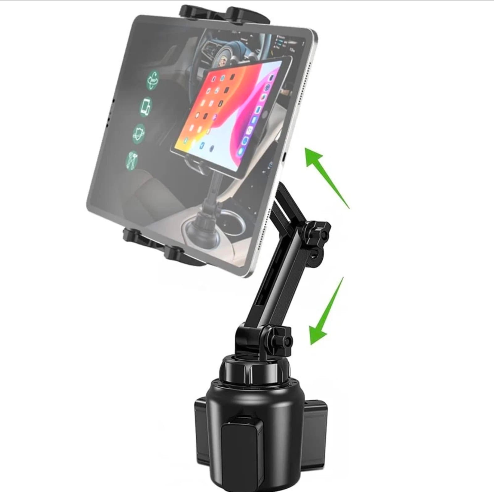 Car Cup Holder Tablet Mount for 4-13" iPad, Phone, Samsung Galaxy, Kindle - Image 1