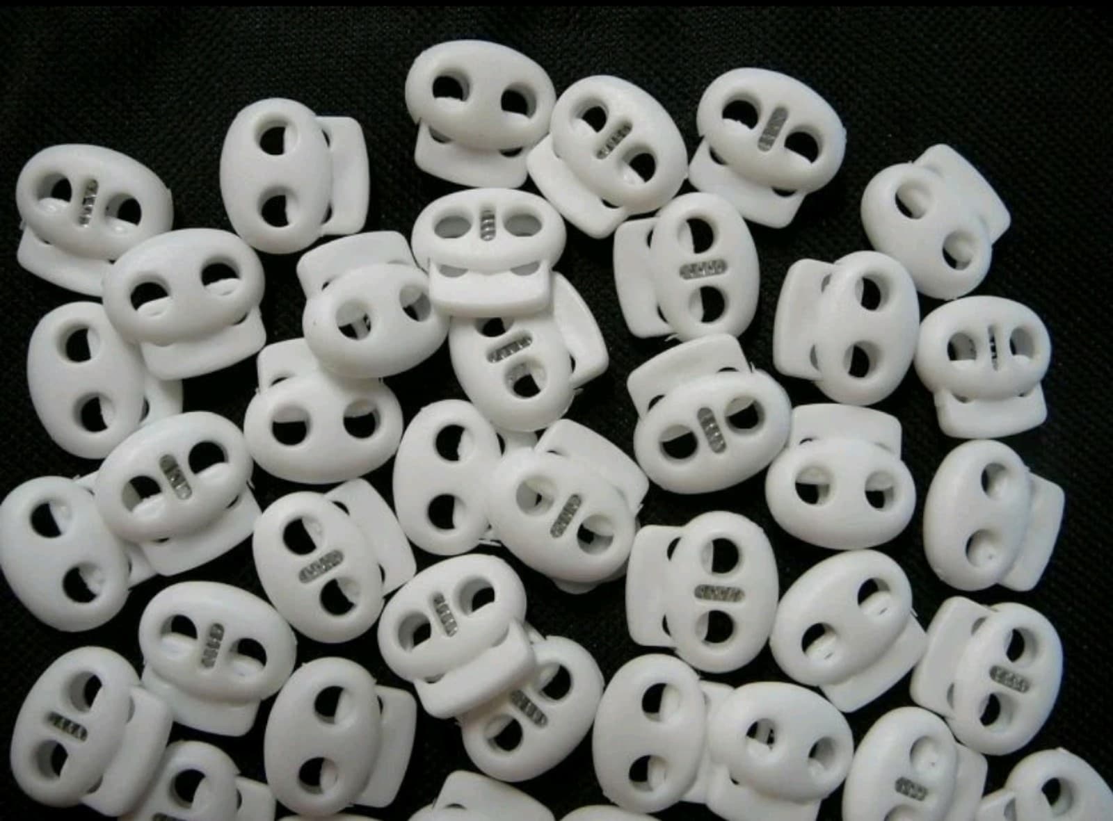 100 White 1/8" Hole Dual Hole Spring Cord lock Barrel String Toggle Slider - Thumbnail 2