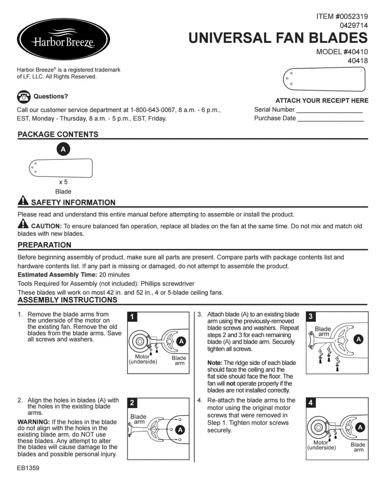 Harbor Breeze 5 -Pack 20.625-in Black Ceiling Fan Blade - Thumbnail 7