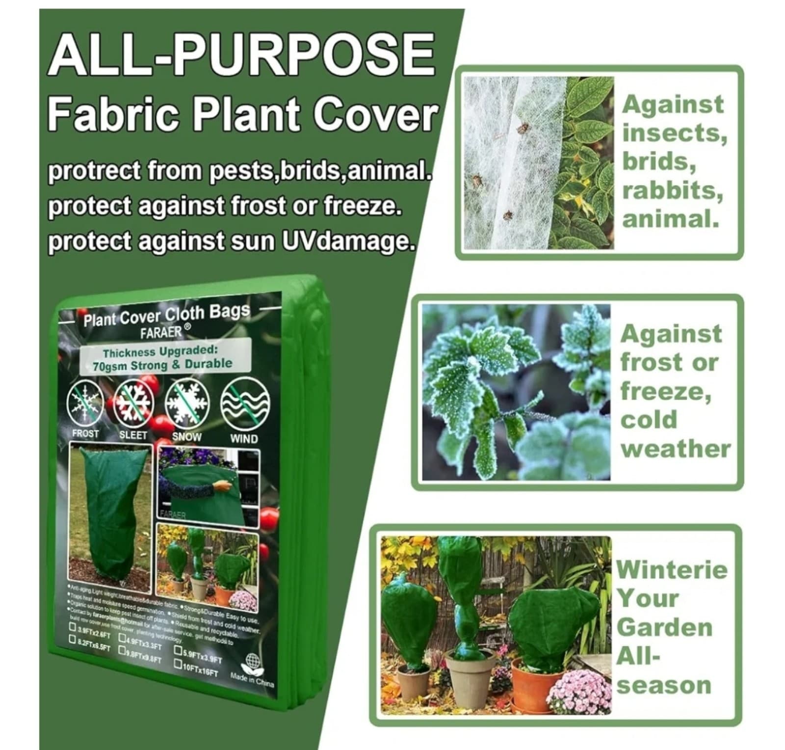 Winter Plant Pot Cover, 2 Pack Plant Cover Freeze Protection Thickened Blanket F - Thumbnail 2