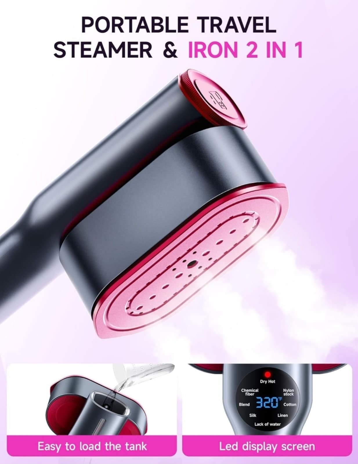 DRFLASH 2-in-1 Steamer & Iron for Clothes,15s Fast Heat-up 1200W Portable Handhe - Thumbnail 3