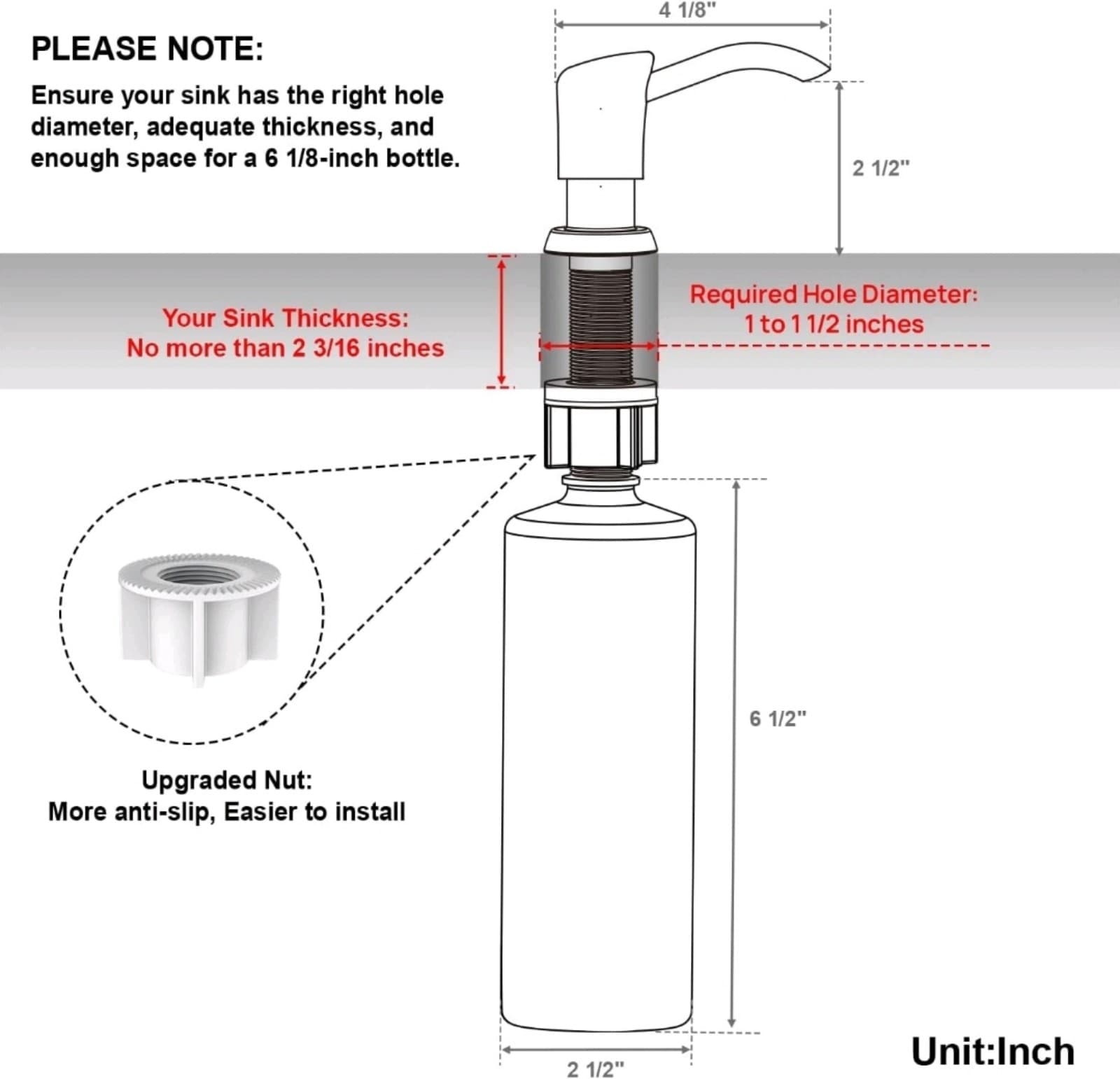 Built in Sink Soap Dispenser or Lotion Dispenser Kitchen Sink, Brushed Nickel - Thumbnail 2
