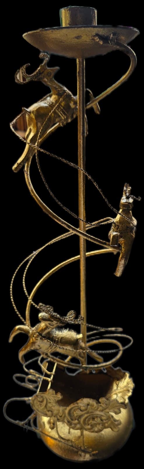 Spiral Santa Sleigh & Reindeer Christmas Candle Holder Metal 17" Tall - Thumbnail 3