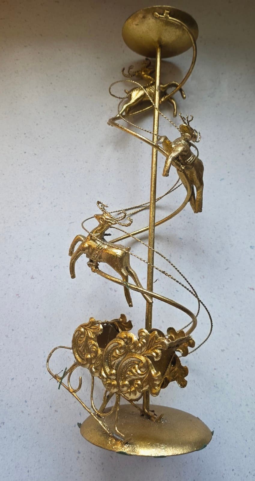 Spiral Santa Sleigh & Reindeer Christmas Candle Holder Metal 17" Tall - Thumbnail 2