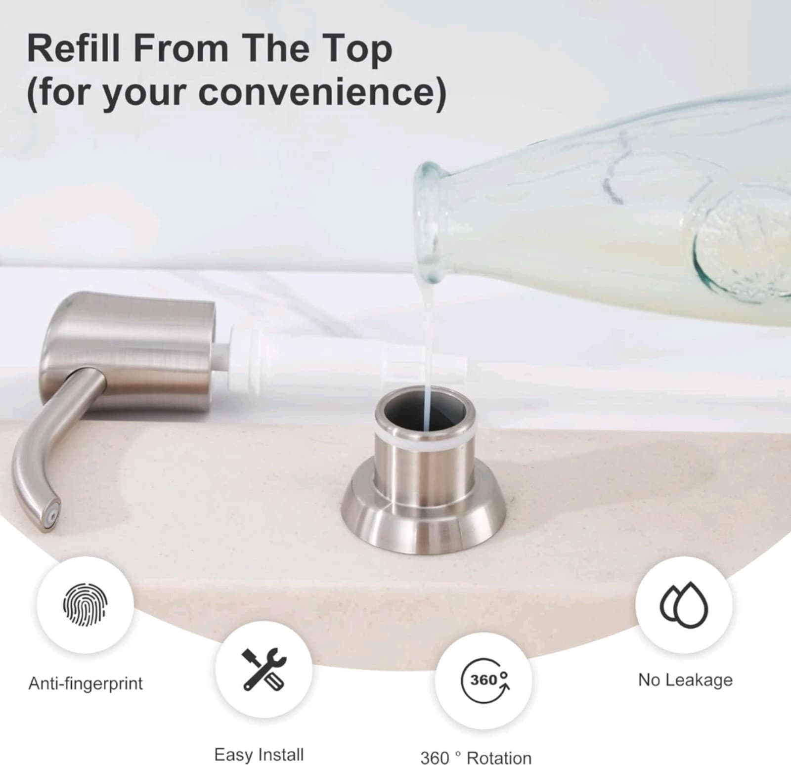 Built in Sink Soap Dispenser or Lotion Dispenser Kitchen Sink, Brushed Nickel - Thumbnail 6