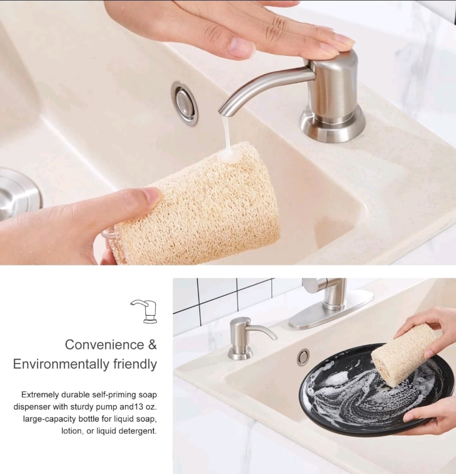 Built in Sink Soap Dispenser or Lotion Dispenser Kitchen Sink, Brushed Nickel - Thumbnail 7