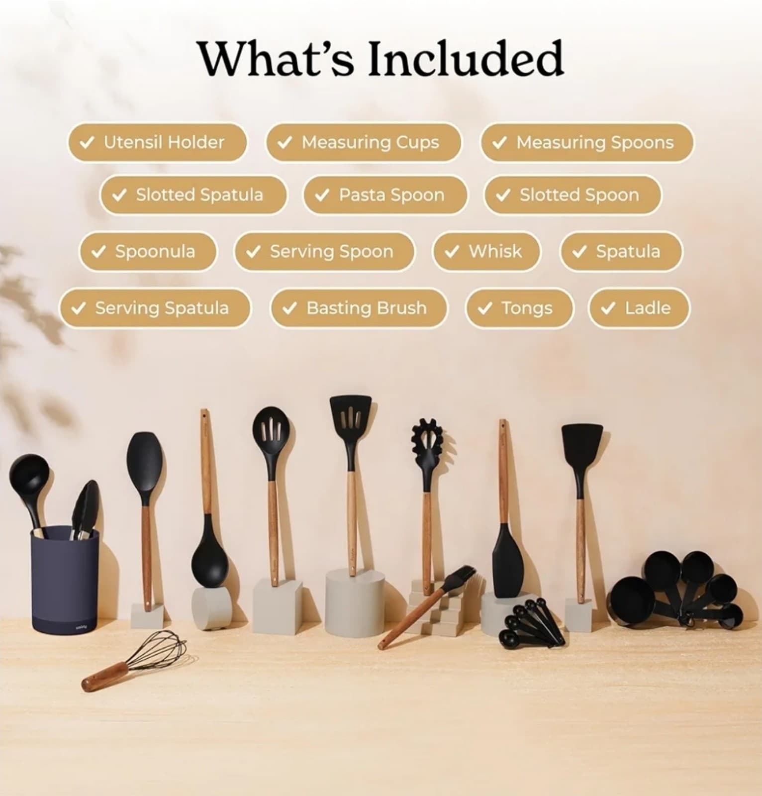 Silicone Cooking Utensil Set 22-Piece Set w/Holder - Thumbnail 3