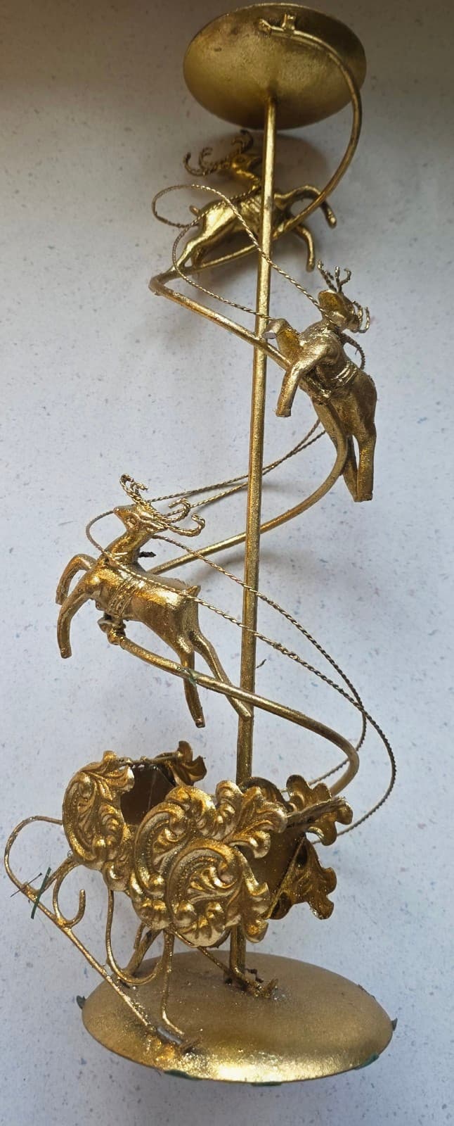 Spiral Santa Sleigh & Reindeer Christmas Candle Holder Metal 17" Tall - Image 1