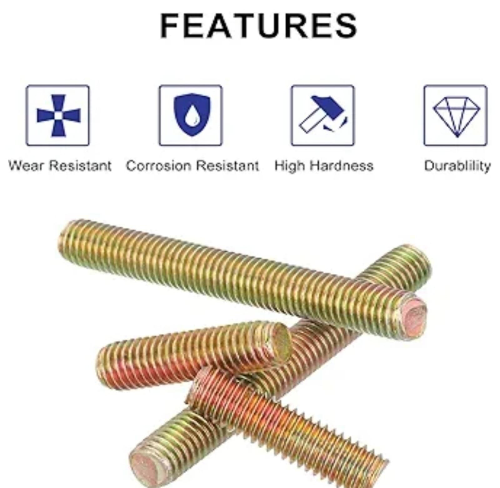 All-Thread, M8-1.25x30mm Carbon Steel Long Thread Screw Right Hand - Thumbnail 3