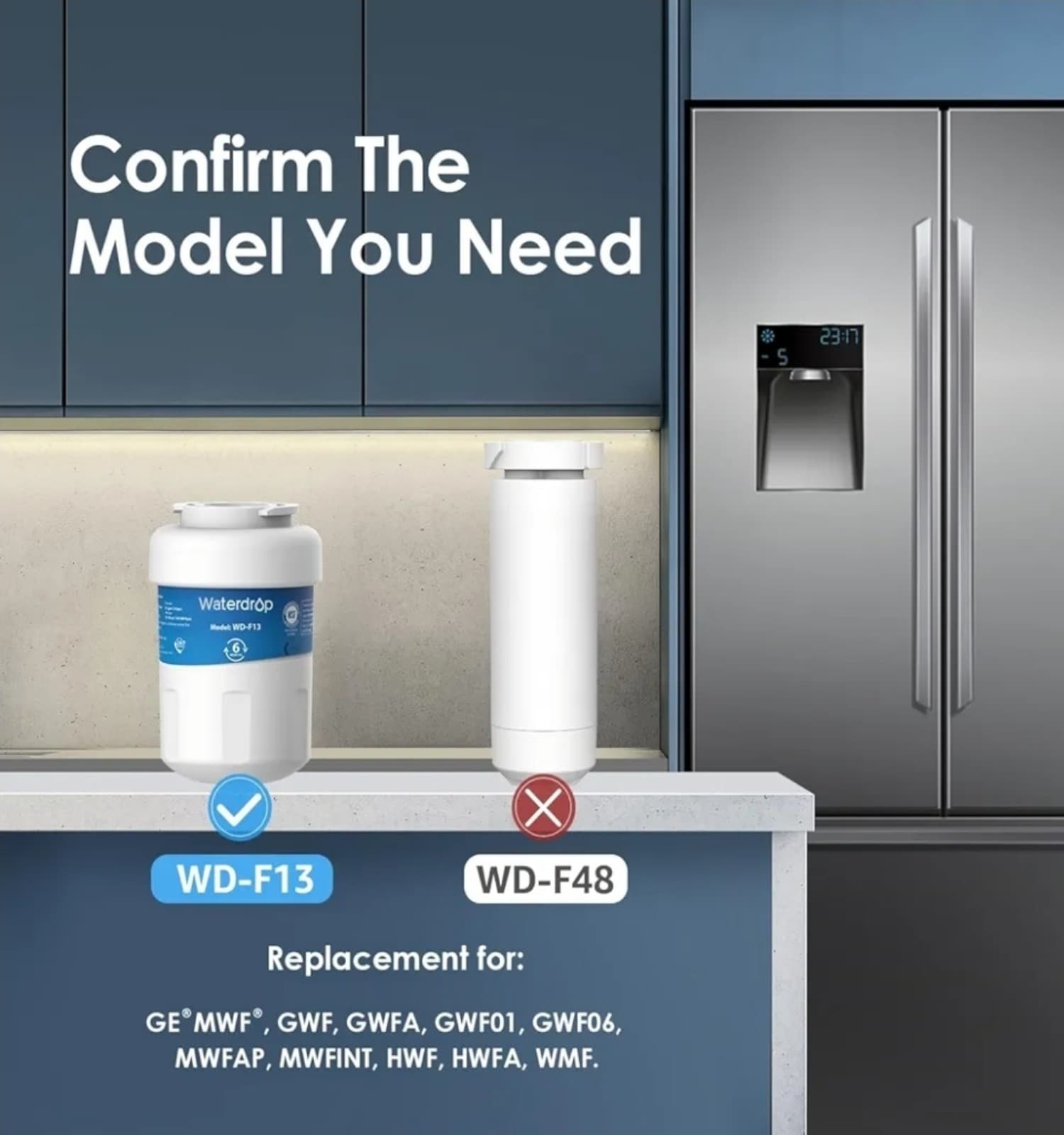 Waterdrop WD-F13 Water Filter, Replacement for GE® SmartWater® MWF®, MWFINT, MWF - Thumbnail 2