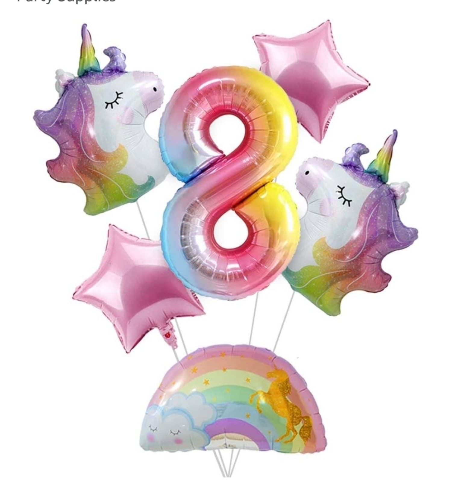 Unicorn 8th Birthday Decorations for Girls– Rainbow Unicorn Balloon Bouquet - Image 1