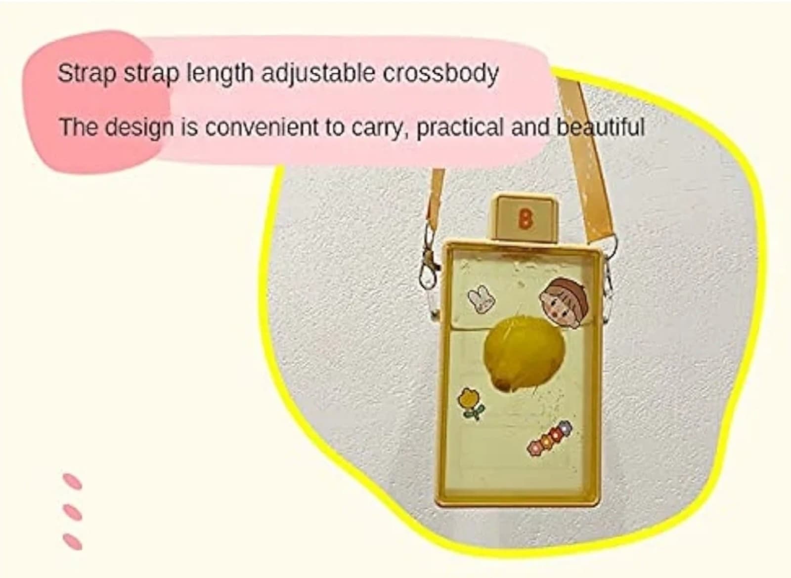 Kawaii Water Bottle Square Flat ins Wind Sports Strap Lanyard Water Bottle Cute - Thumbnail 5