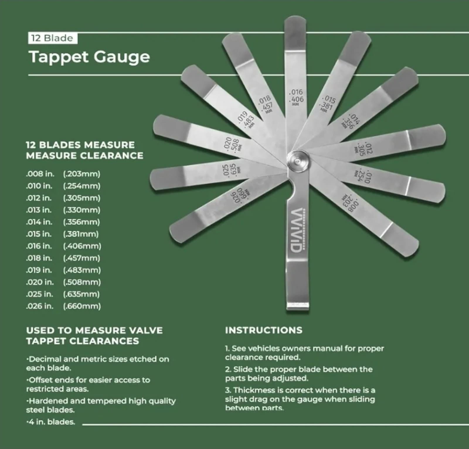 Tappet Gauge 4 Inch Blades Dual Marked Metric & Imperial - Thumbnail 3
