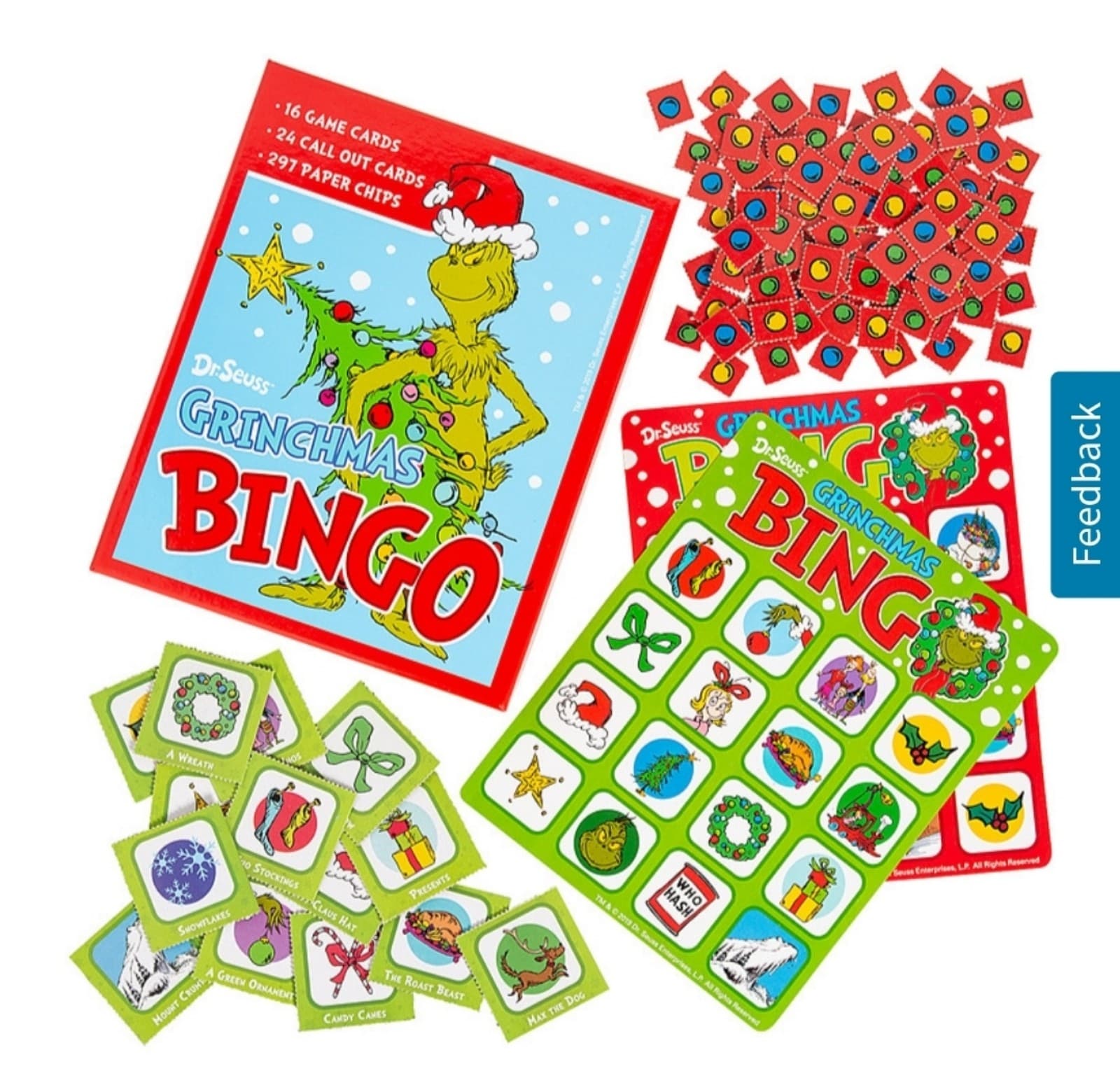 Grinch Christmas Cardstock Bingo Game for 16 - Image 1