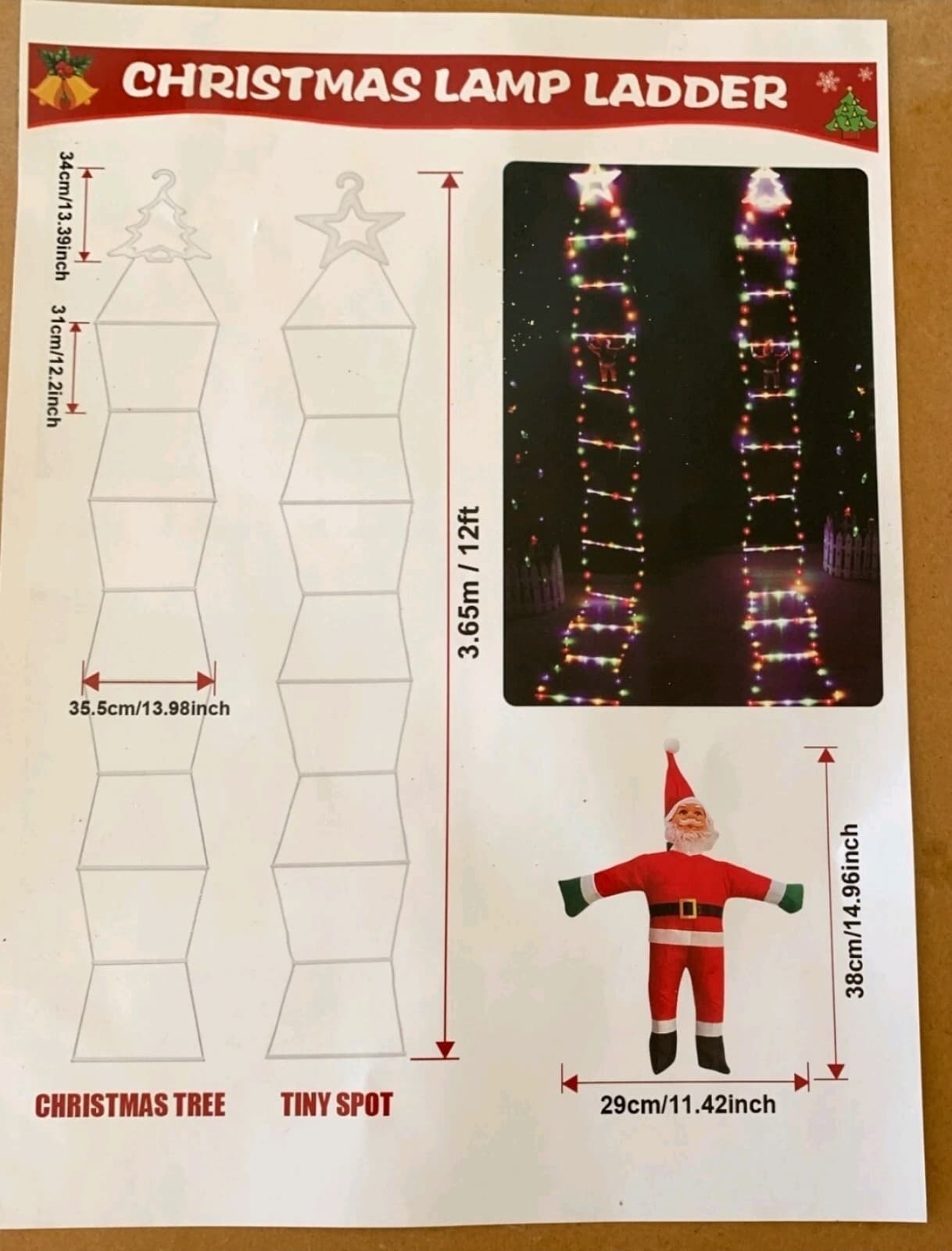 Christmas Santa & Ladder 10ft Multi-Colored Lighted Ladder - Thumbnail 6