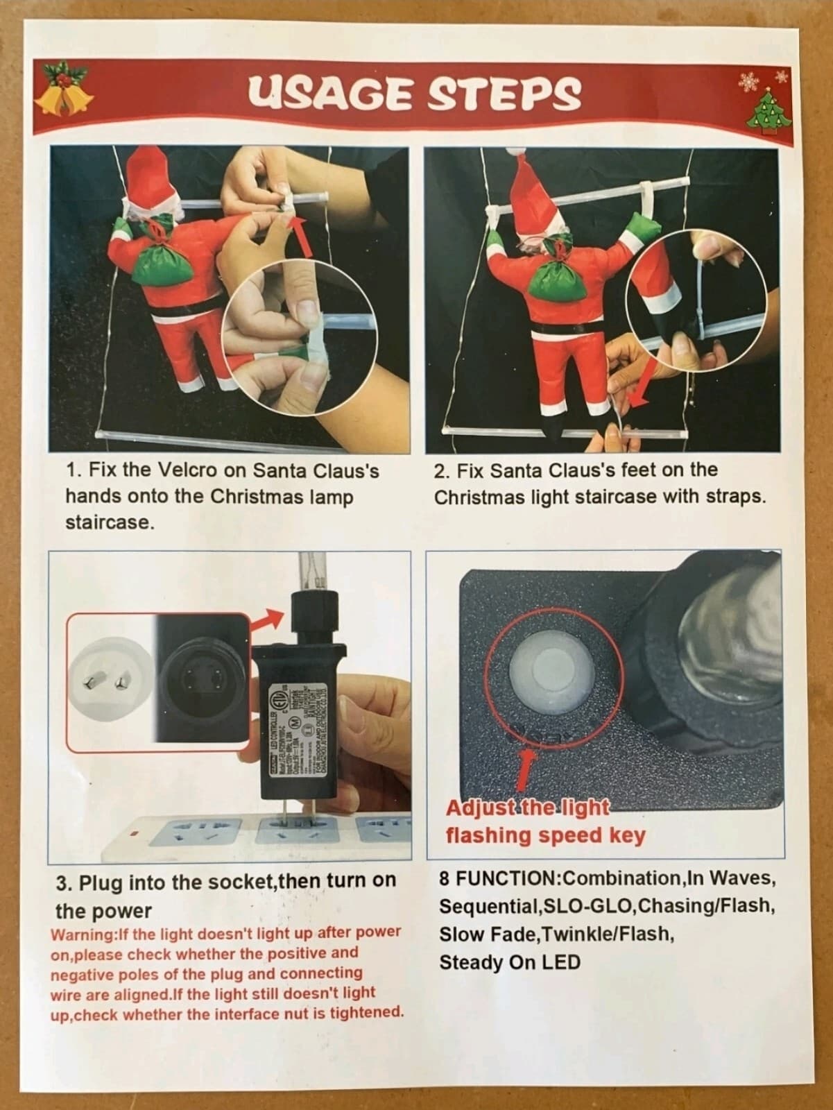 Christmas Santa & Ladder 10ft Multi-Colored Lighted Ladder - Thumbnail 7