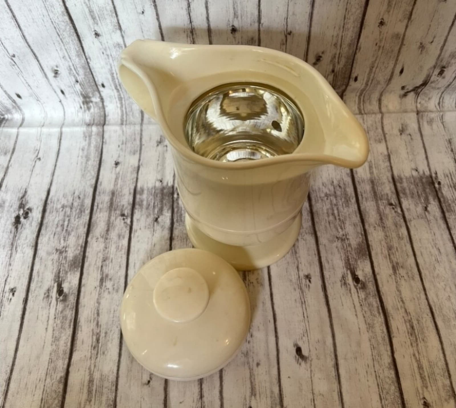 Vintage JSNY Glass Lined Insulated Cream Color Pitcher - Thumbnail 7