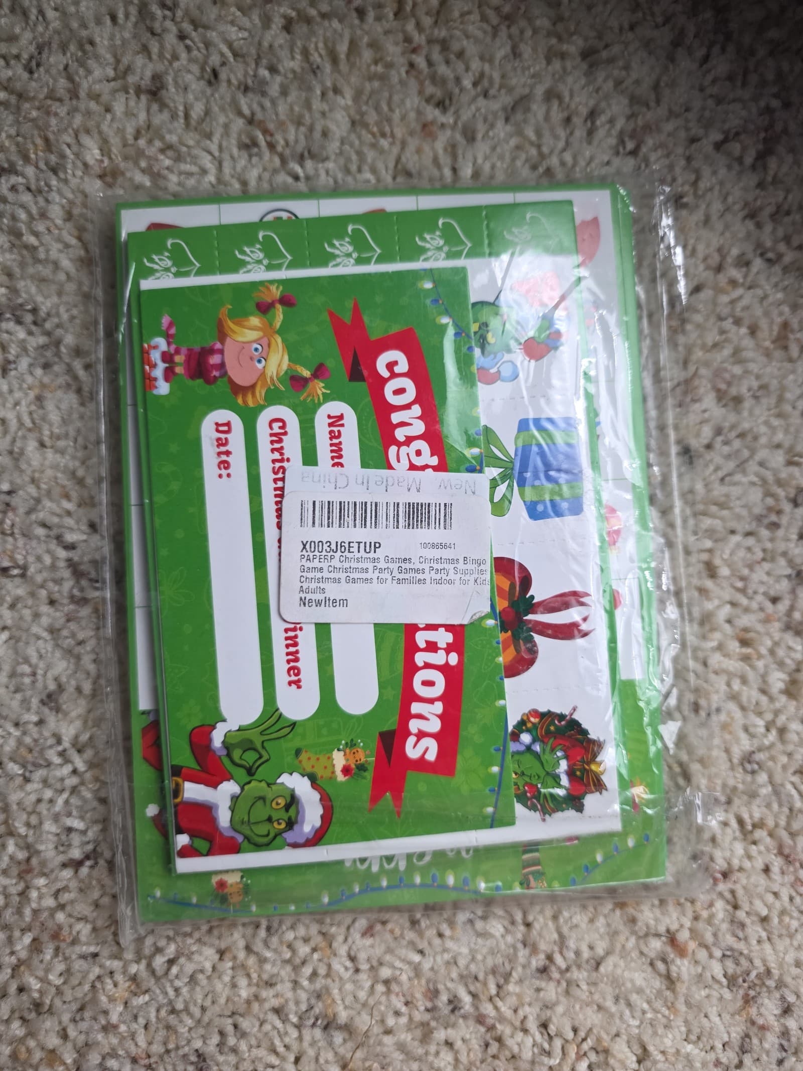 Grinch Christmas Cardstock Bingo Game for 16 - Thumbnail 4