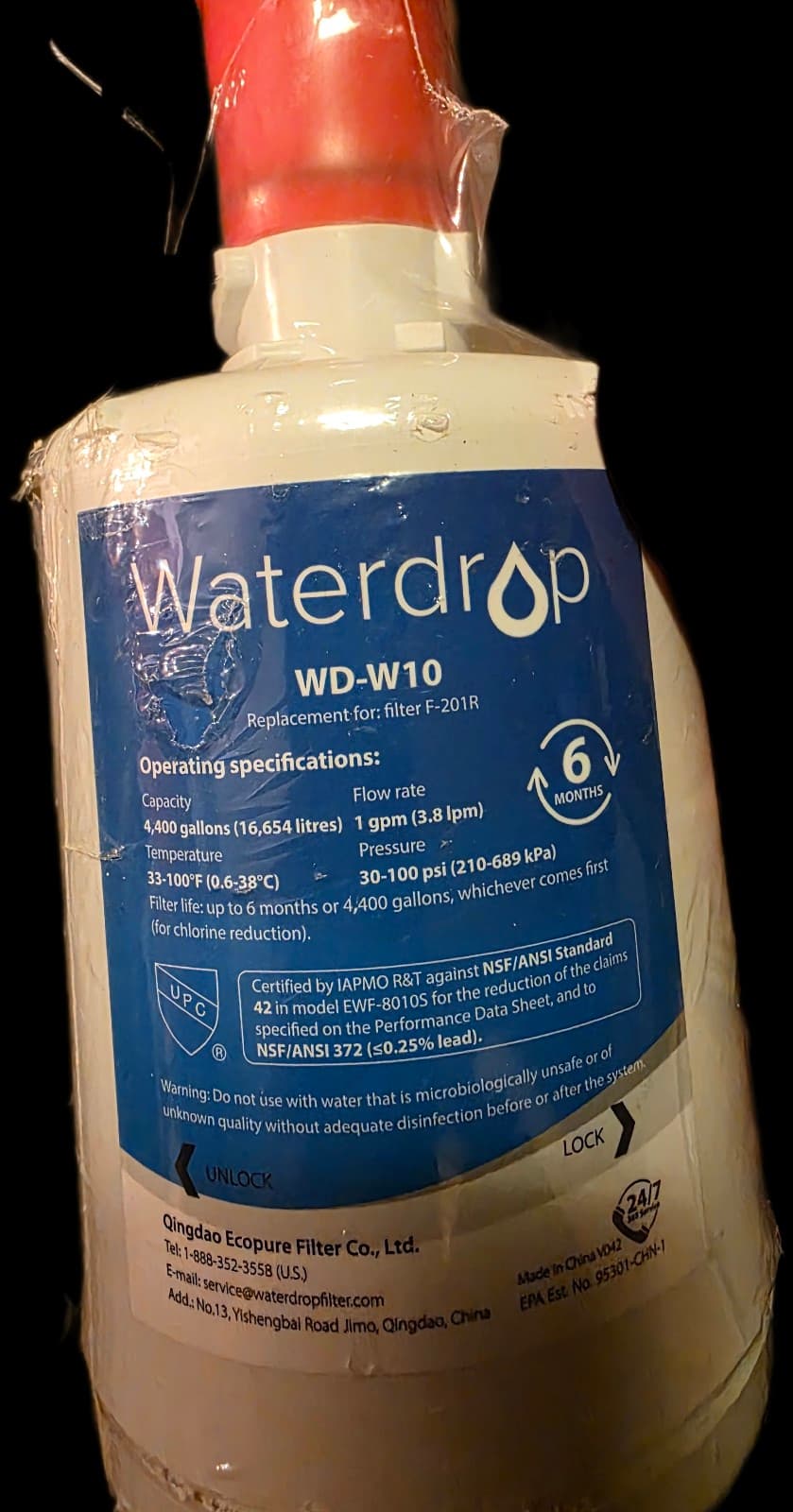Waterdrop Refrigerator Water Filter Replacement WD-W10 for F-201R - Thumbnail 5