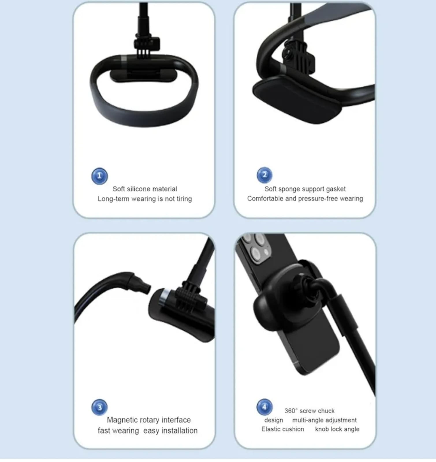 Neck Cell Phone Holder, Hand Flexible Gooseneck Phone Holder Multi-Functional - Thumbnail 3