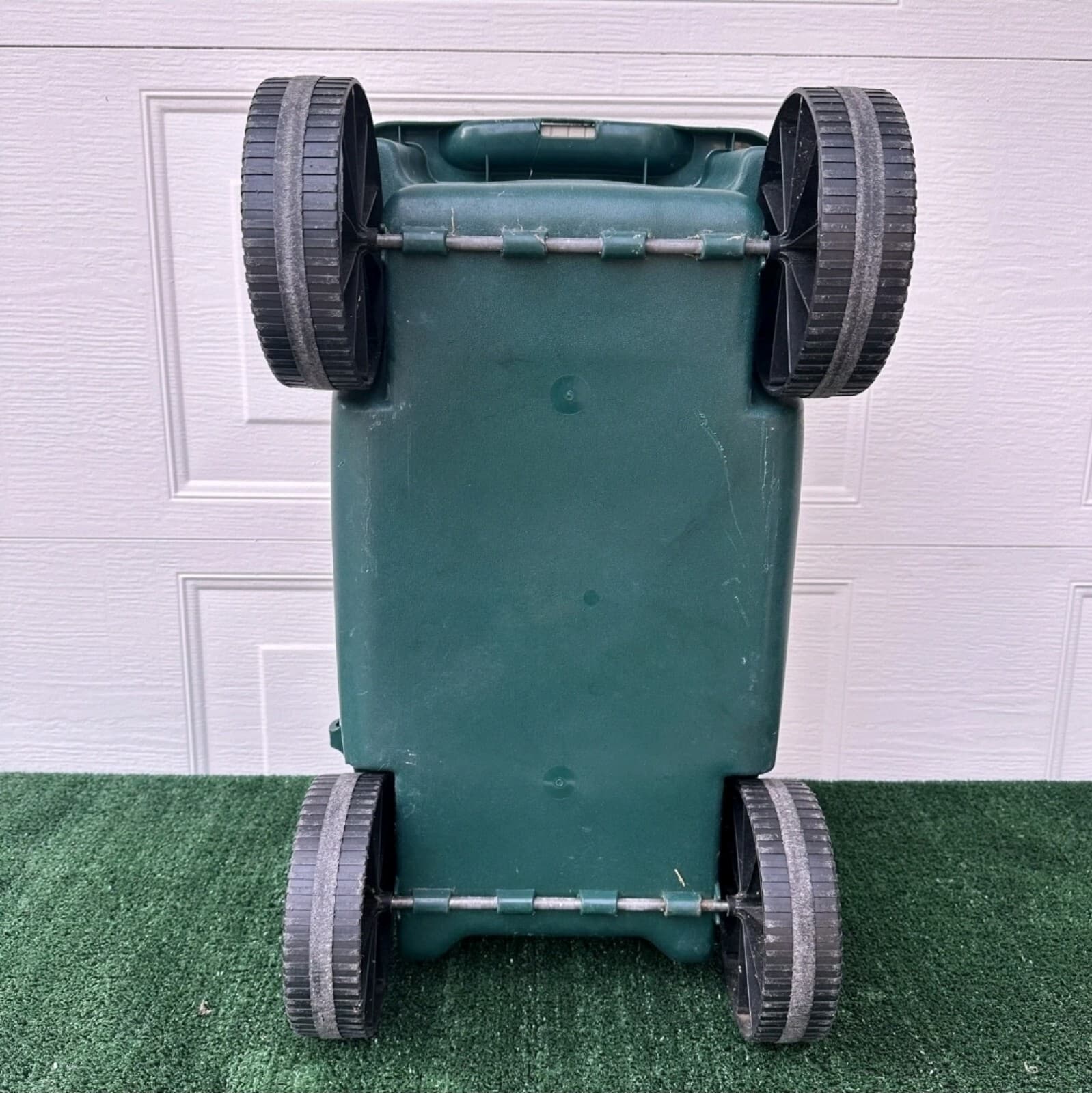 Lawn Buddy Rolling 4 Wheeled Storage Cart w/Flip Up Lid / Seat Green - Thumbnail 3