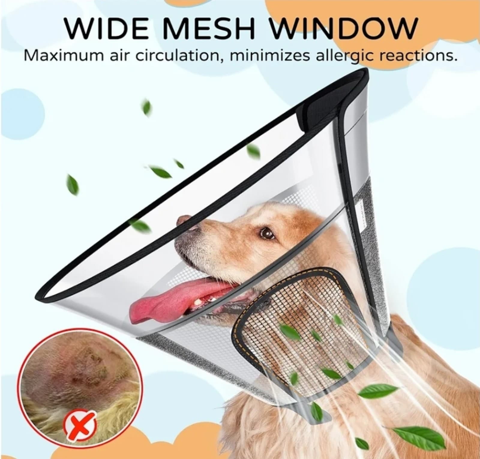 Dog Cone Collar for Large Dogs After Surgery, Mesh PVC Window - Thumbnail 4