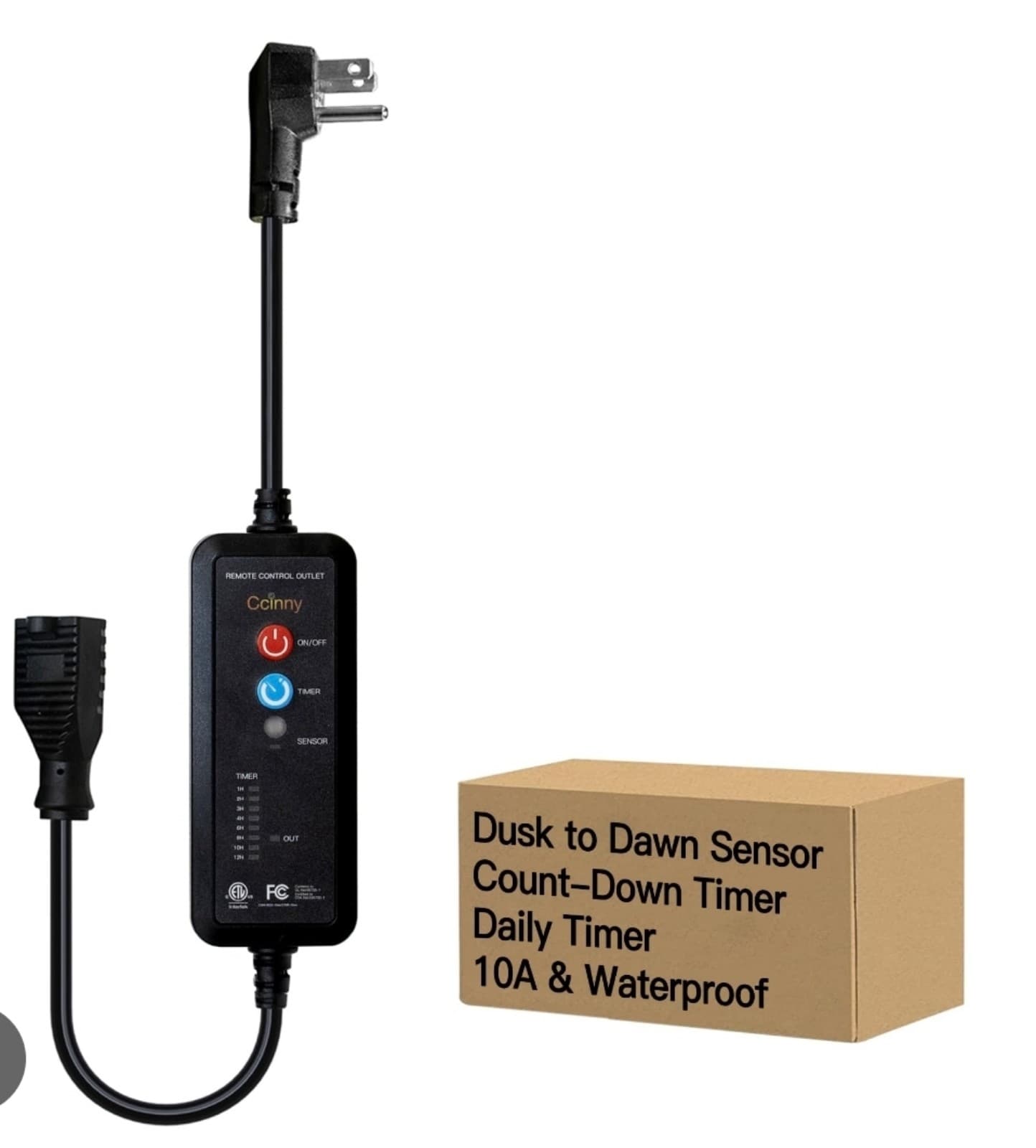 Outdoor Timer for Lights with Dusk to Dawn,3-Prong Outlets Power Switch Waterpro - Image 1