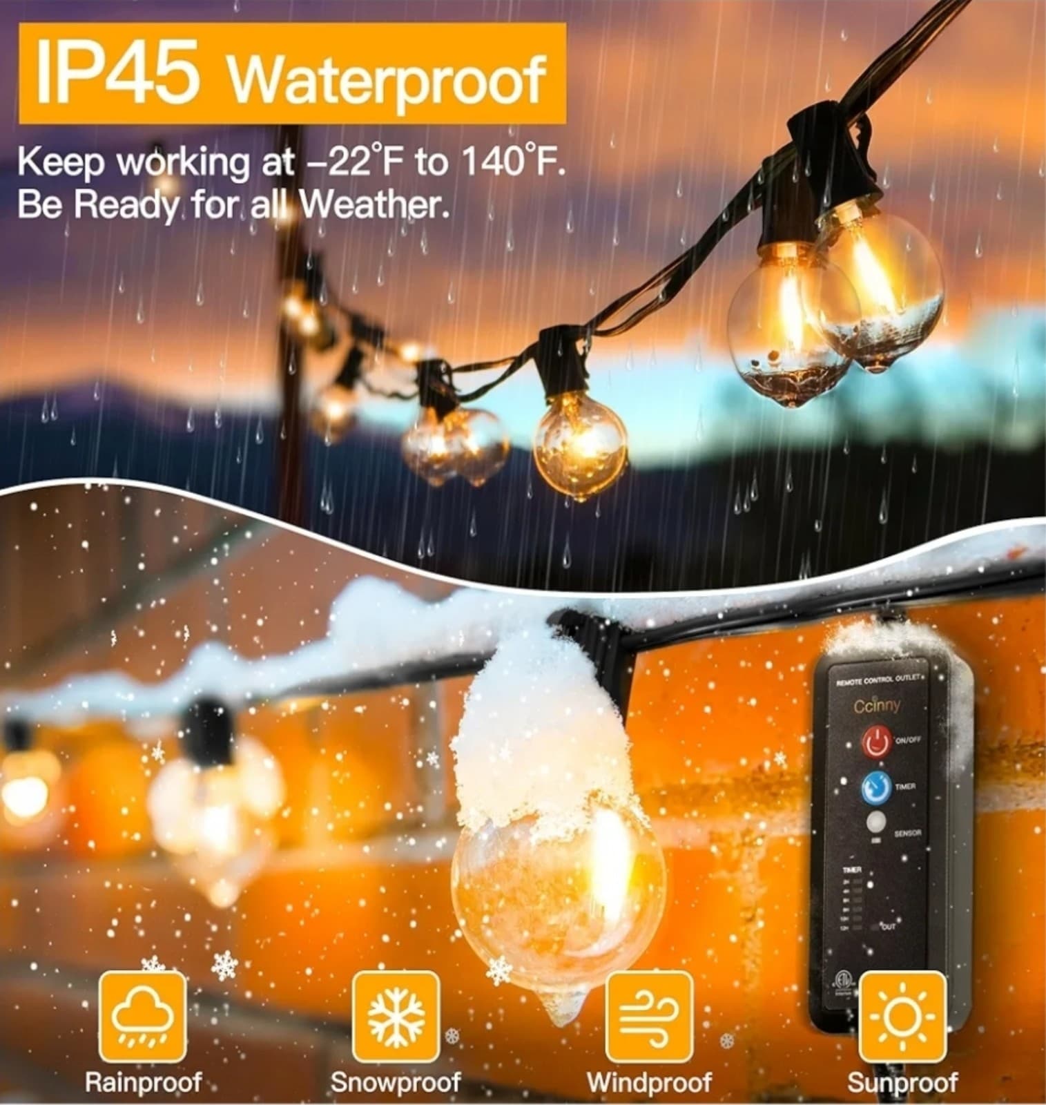 Outdoor Timer for Lights with Dusk to Dawn,3-Prong Outlets Power Switch Waterpro - Thumbnail 4