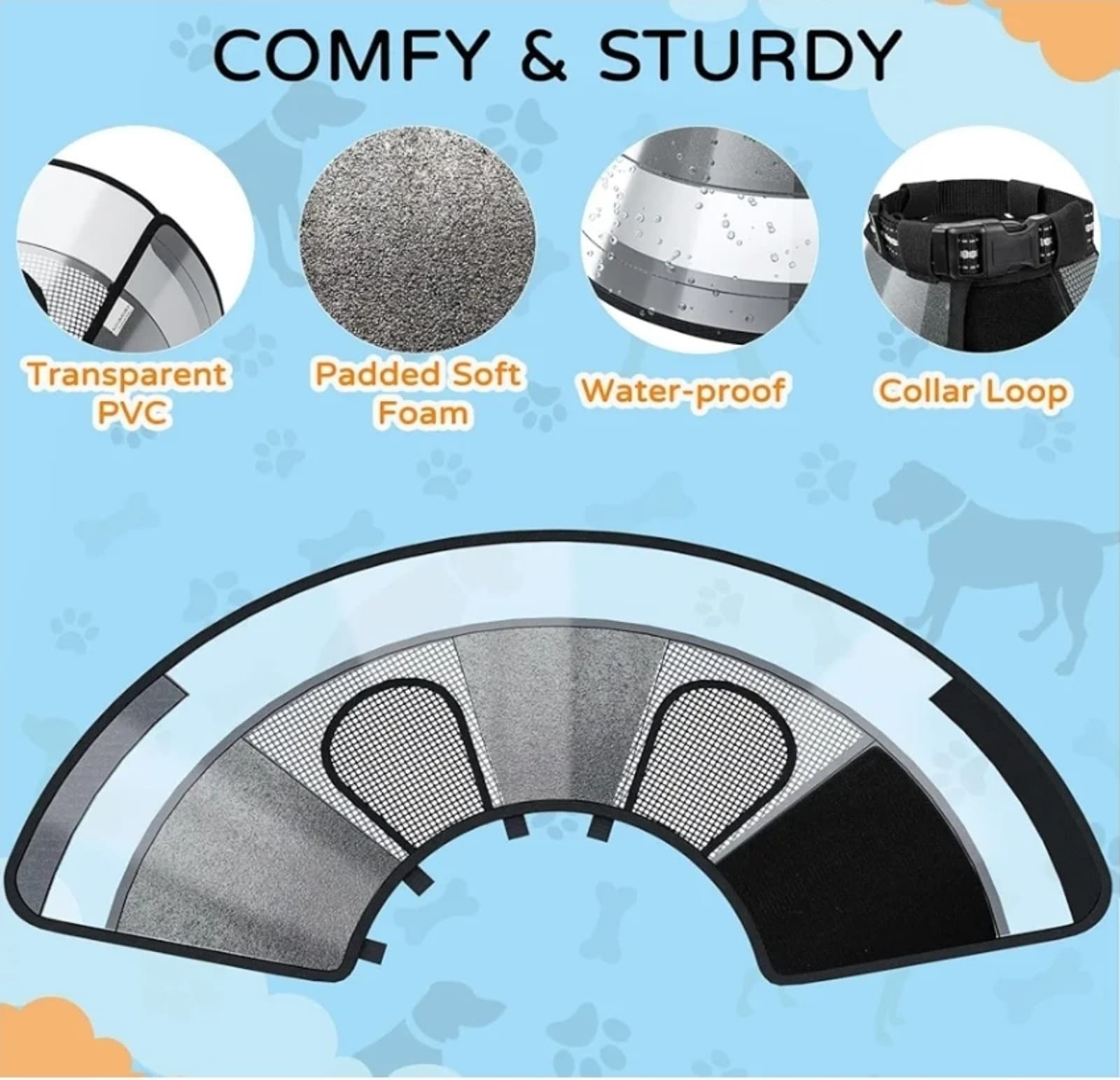 Dog Cone Collar for Large Dogs After Surgery, Mesh PVC Window - Thumbnail 3