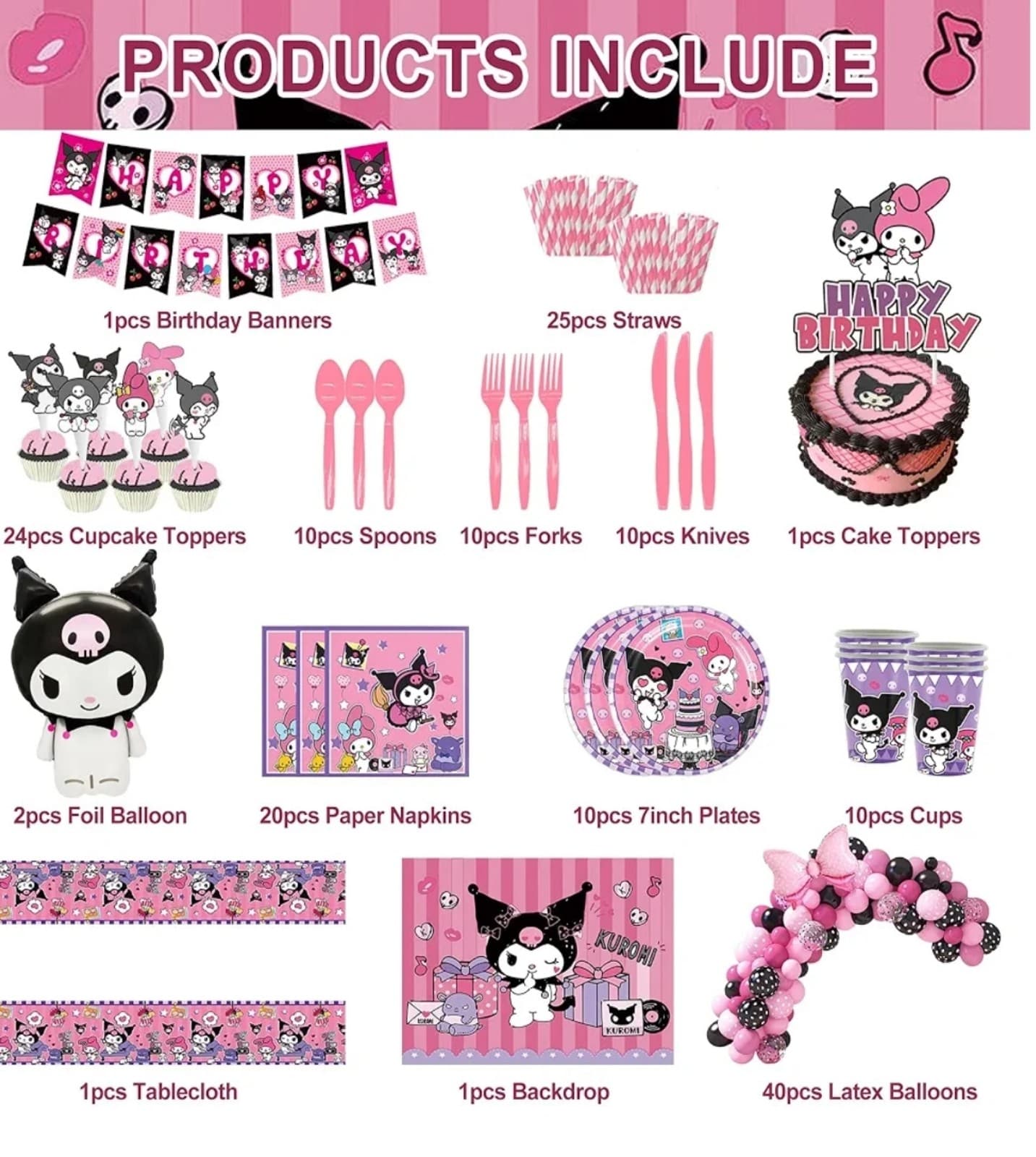 Kuromi Birthday Party Decorations Party Supplies 10Guests - Thumbnail 3