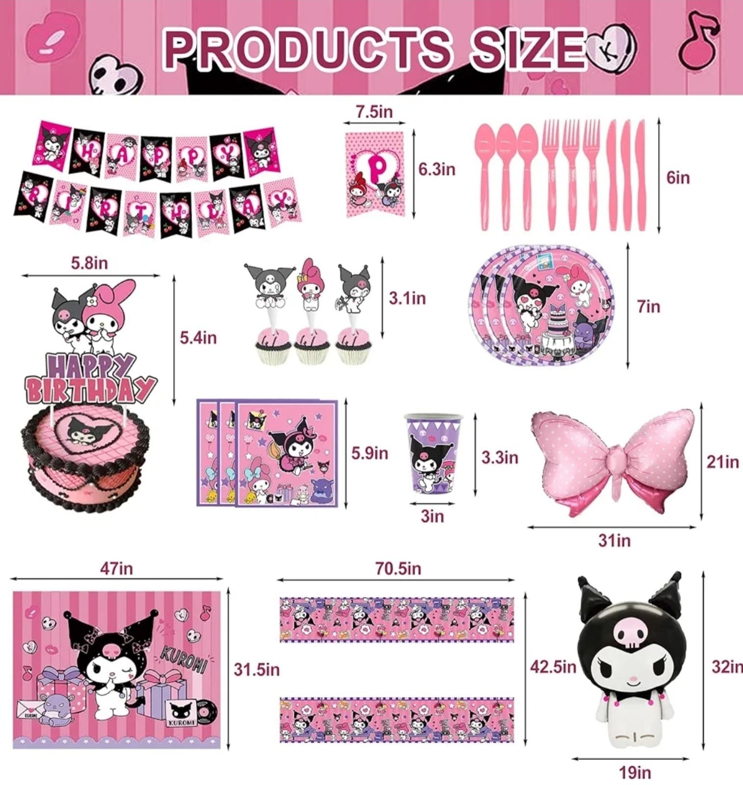 Kuromi Birthday Party Decorations Party Supplies 10Guests - Thumbnail 2