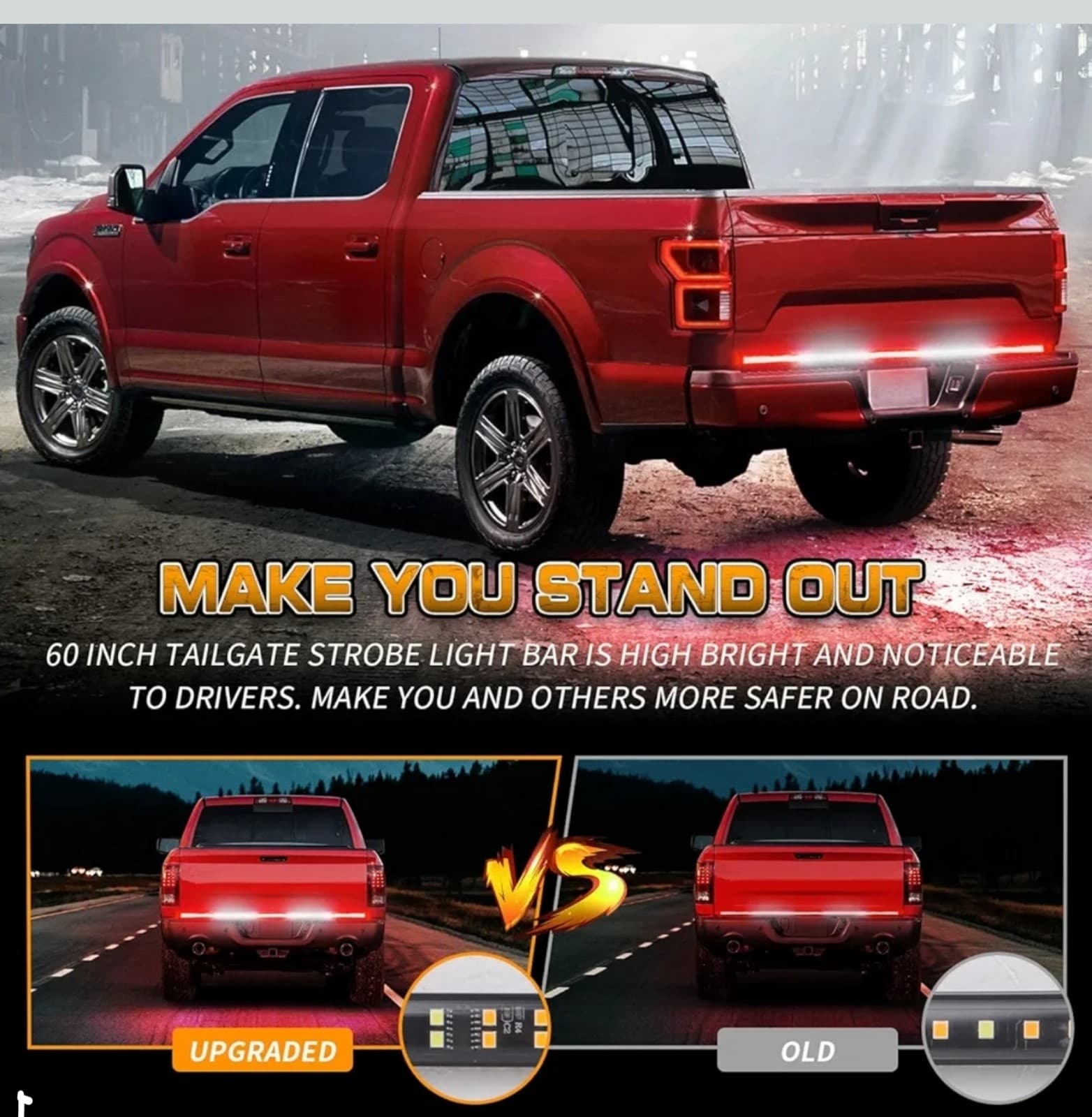 Tailgate Emergency Lights Strip LED Rear Window Red White Strobe Firefighter 72" - Thumbnail 2